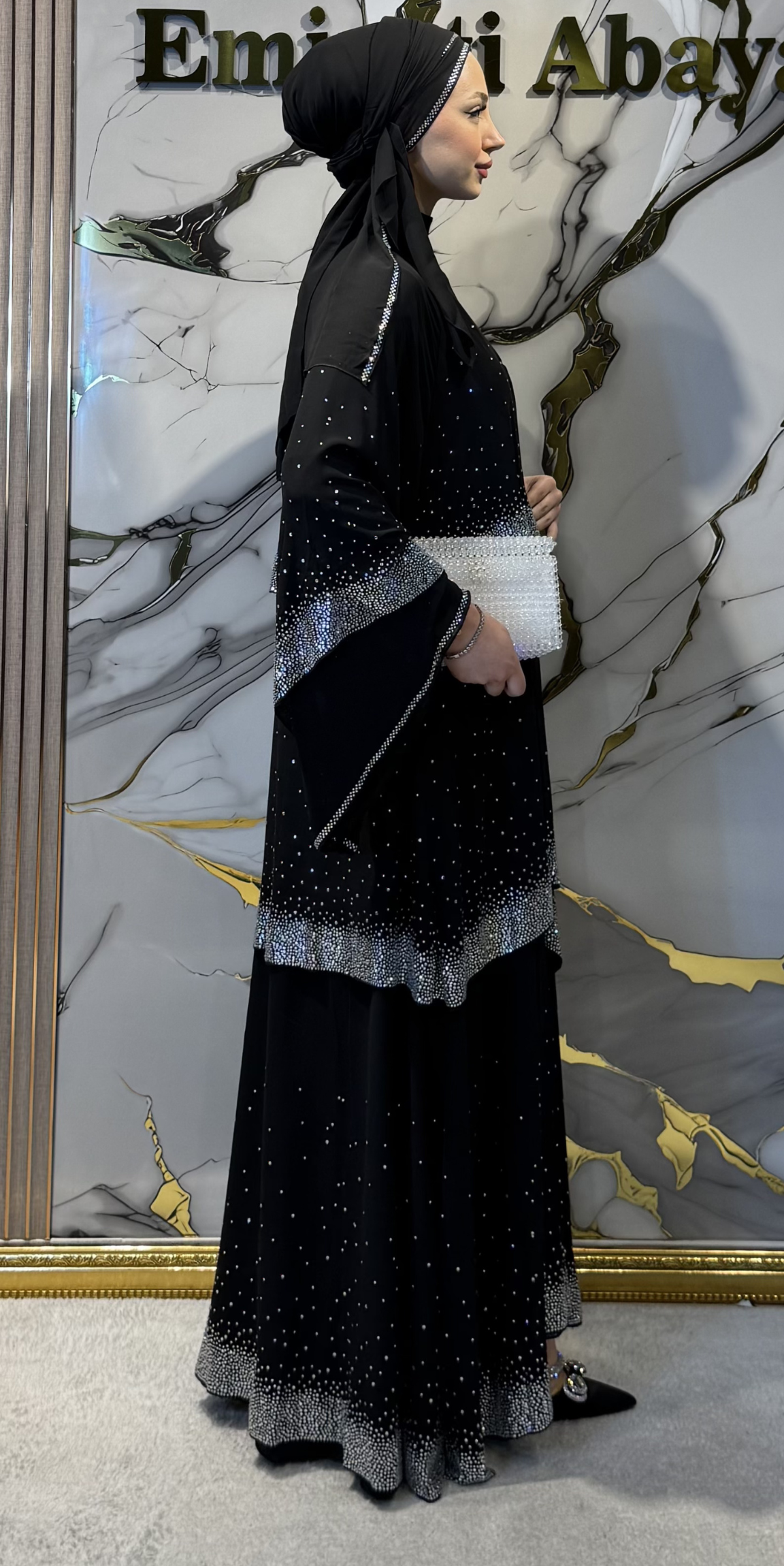 Swarovski Crystal Layered Black Elegant Abaya TM34 WSB