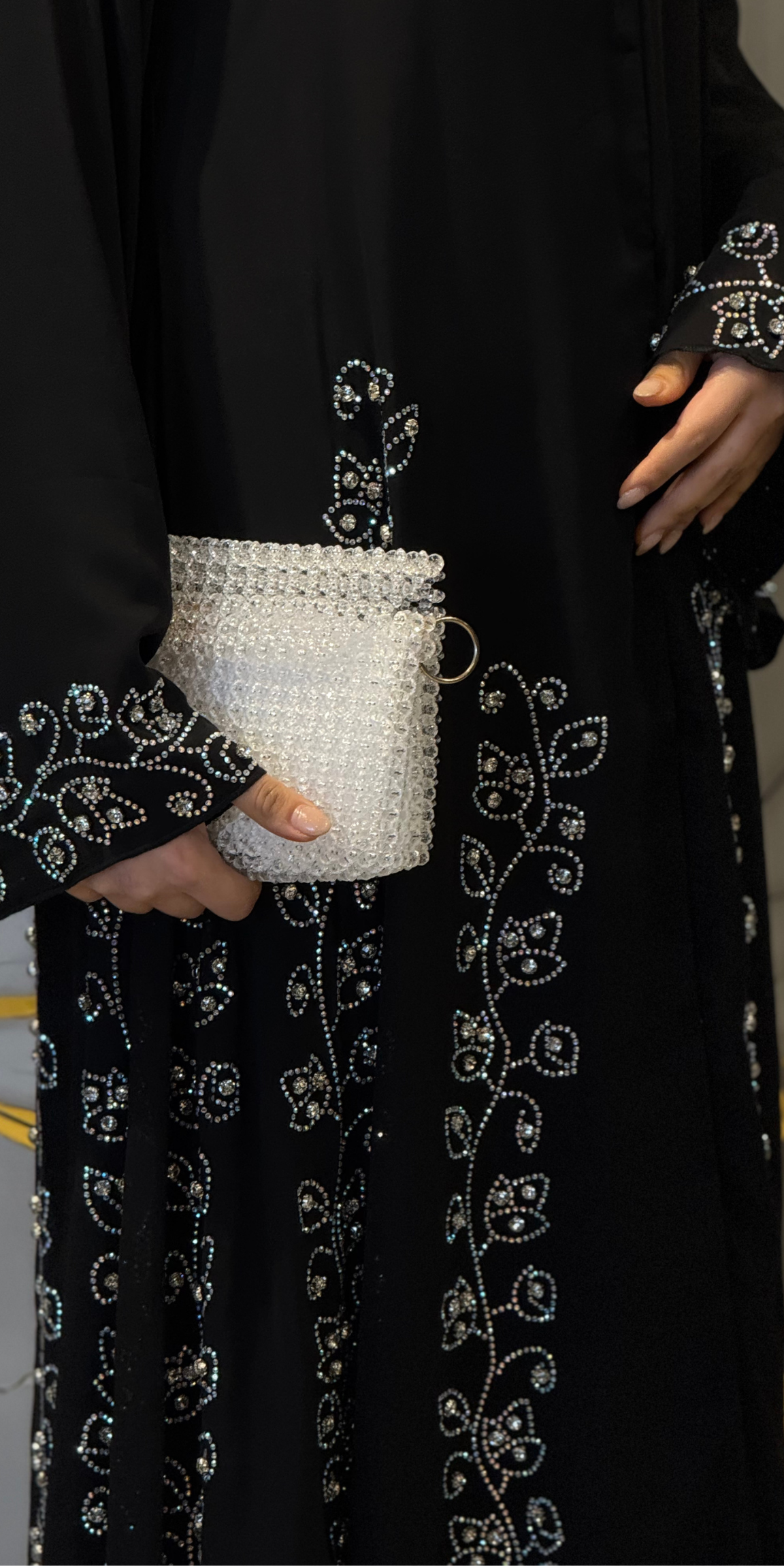 Luxury Sparkling Stone Embellished Black Abaya - Special Design with Floral Pattern Skirt TM93 JSB