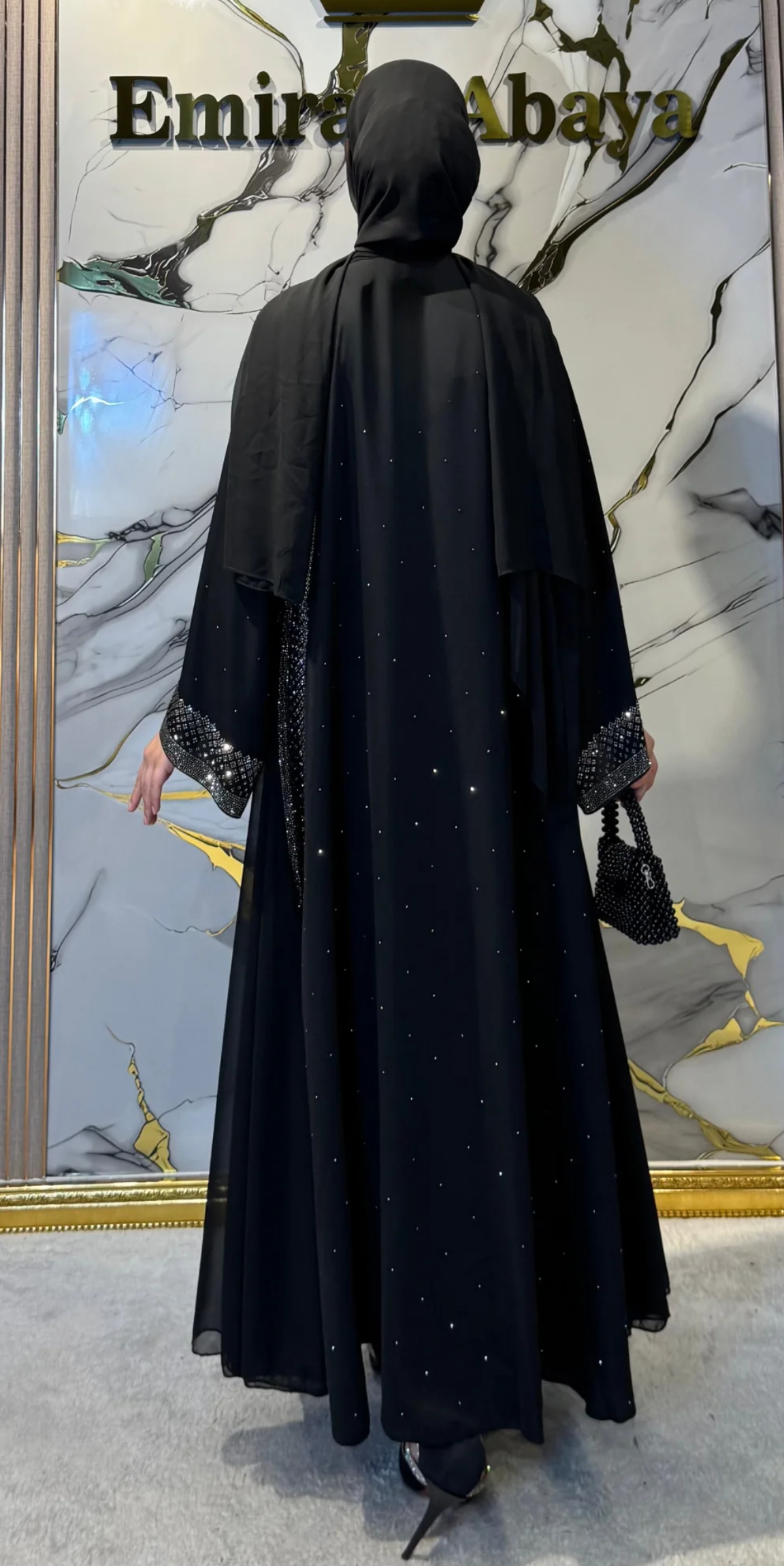 Luxury Dubai Abaya with Hematite Stone Details | LY26 HSB