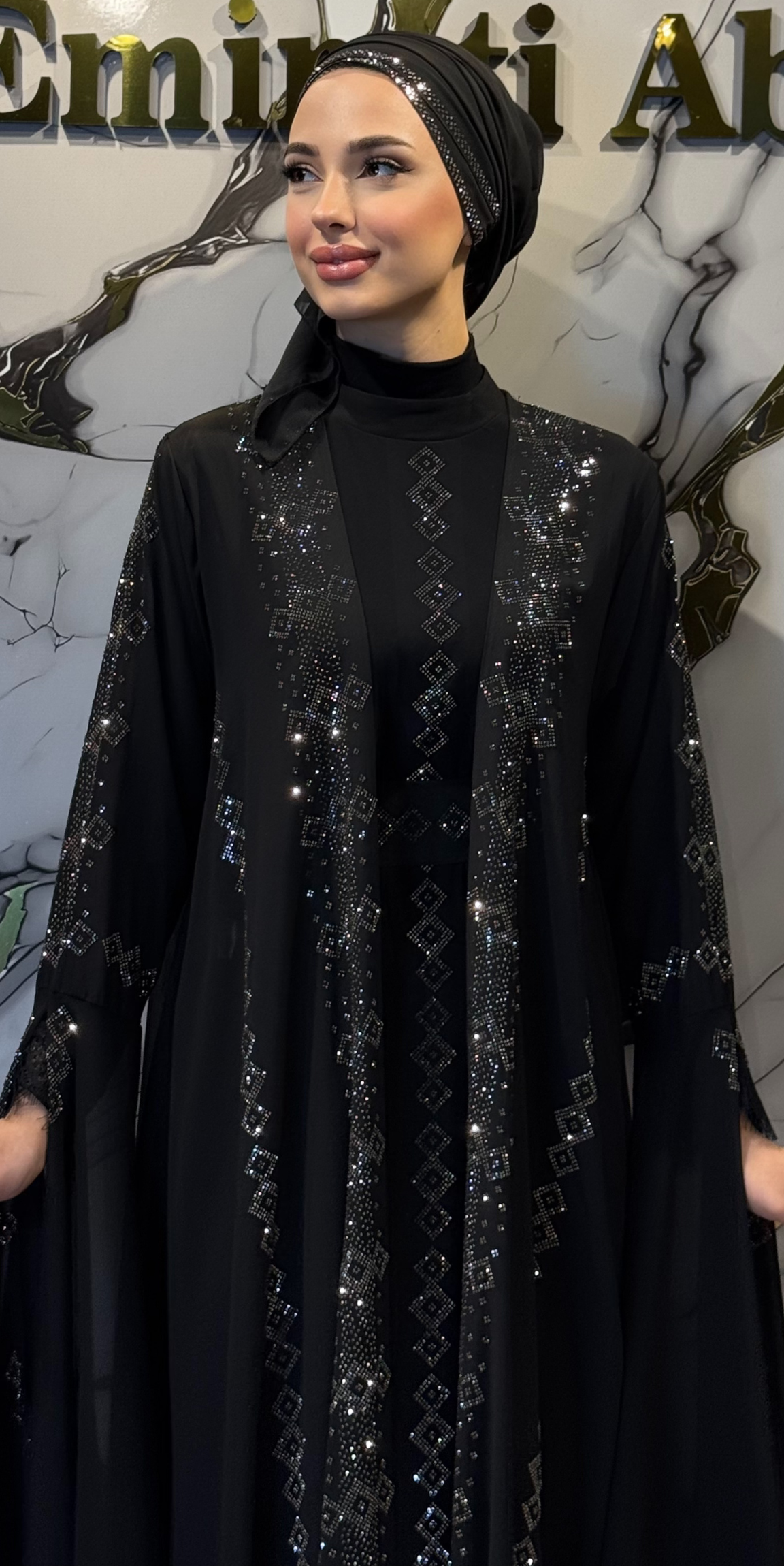 Luxury Hematite Swarovski Crystal Korean Chiffon Yorsel 