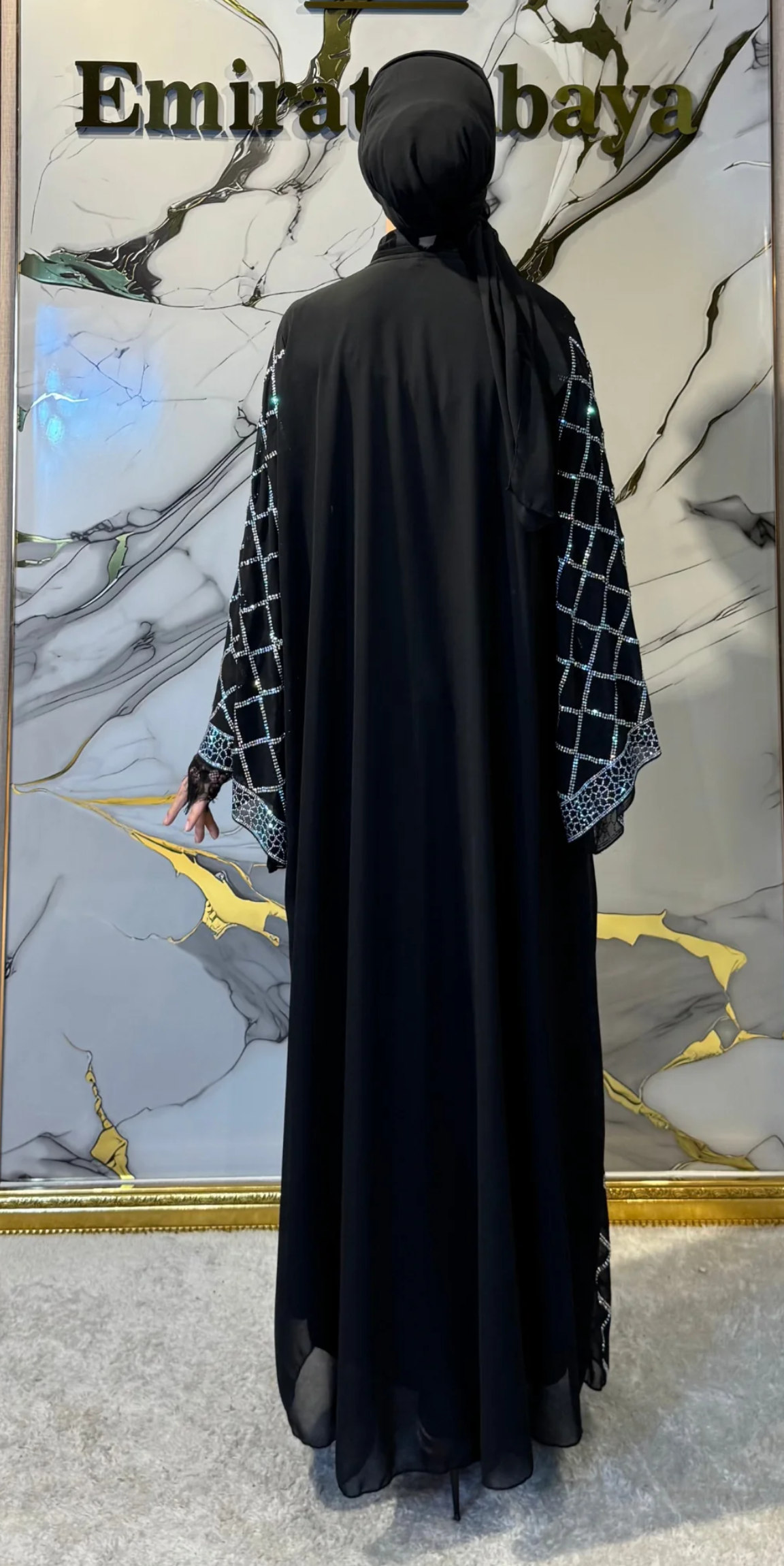 Janjan Stone Embellished Chiffon Traditional Open Abaya | LY33 WSB