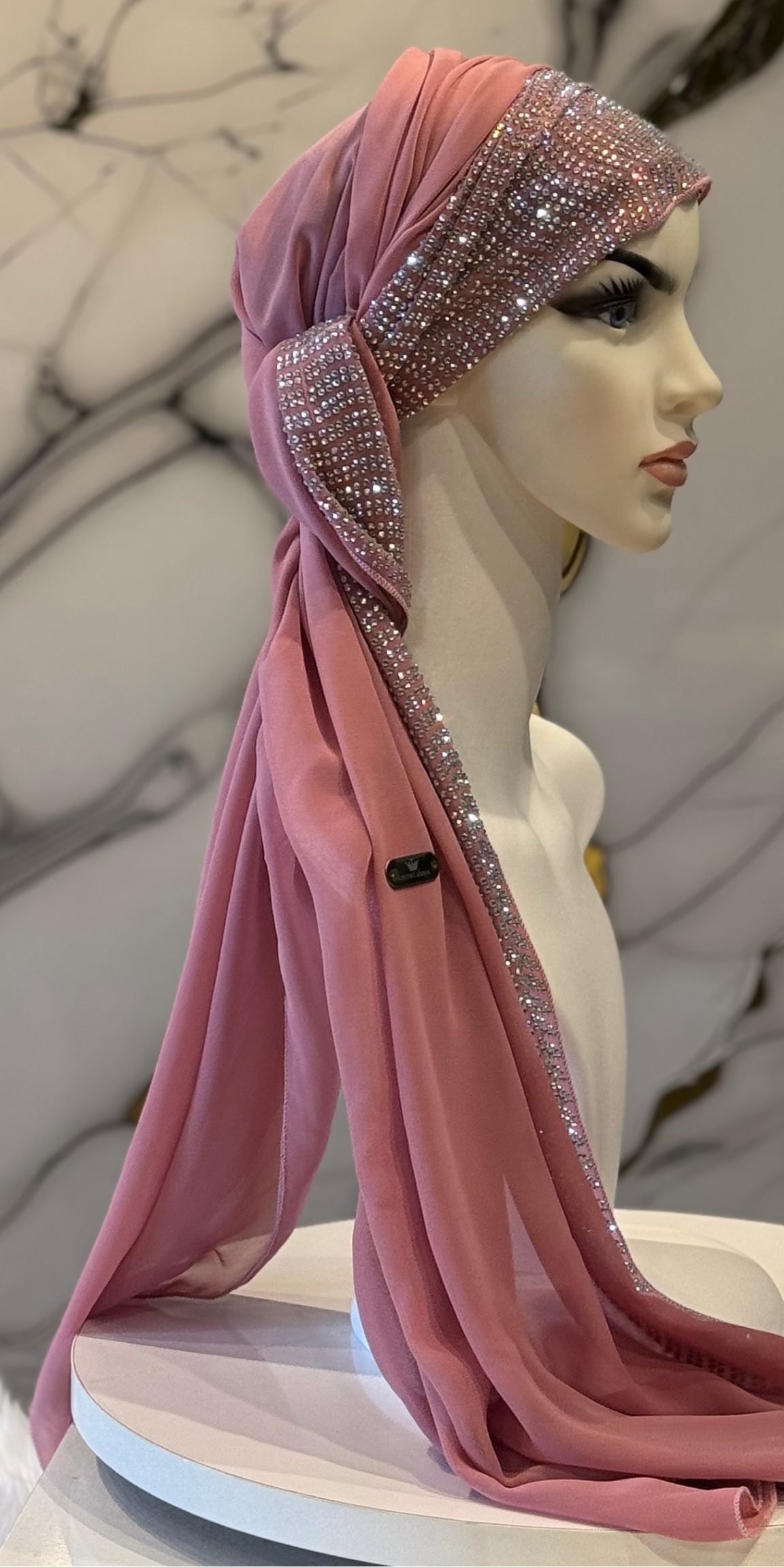 Taşlı Şifon Şal – JanJan Kristal Taşlı Pembe Şal