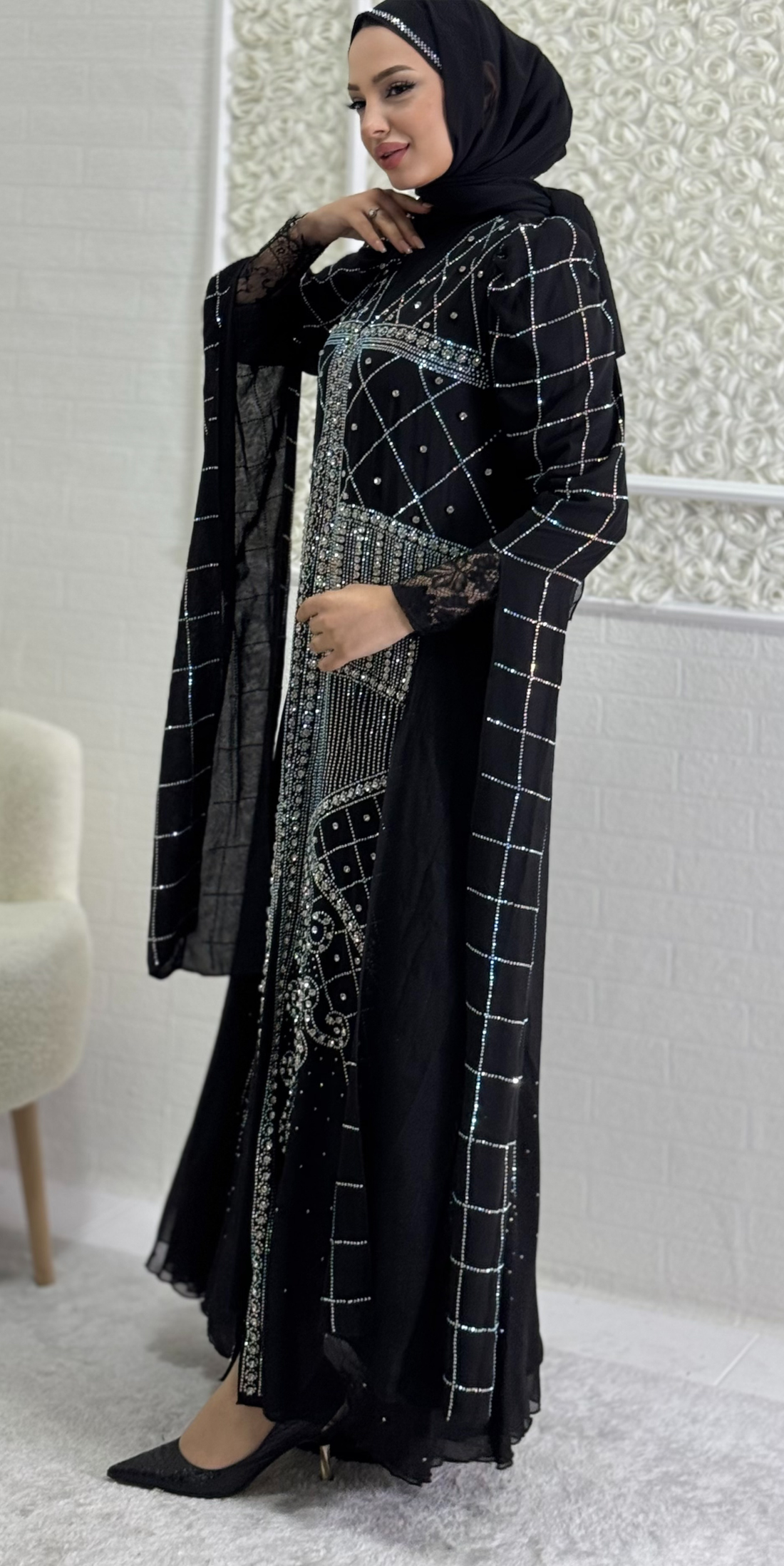 Elegant Jupiter Abaya with Crystal Stone Pattern TM83 JSDB