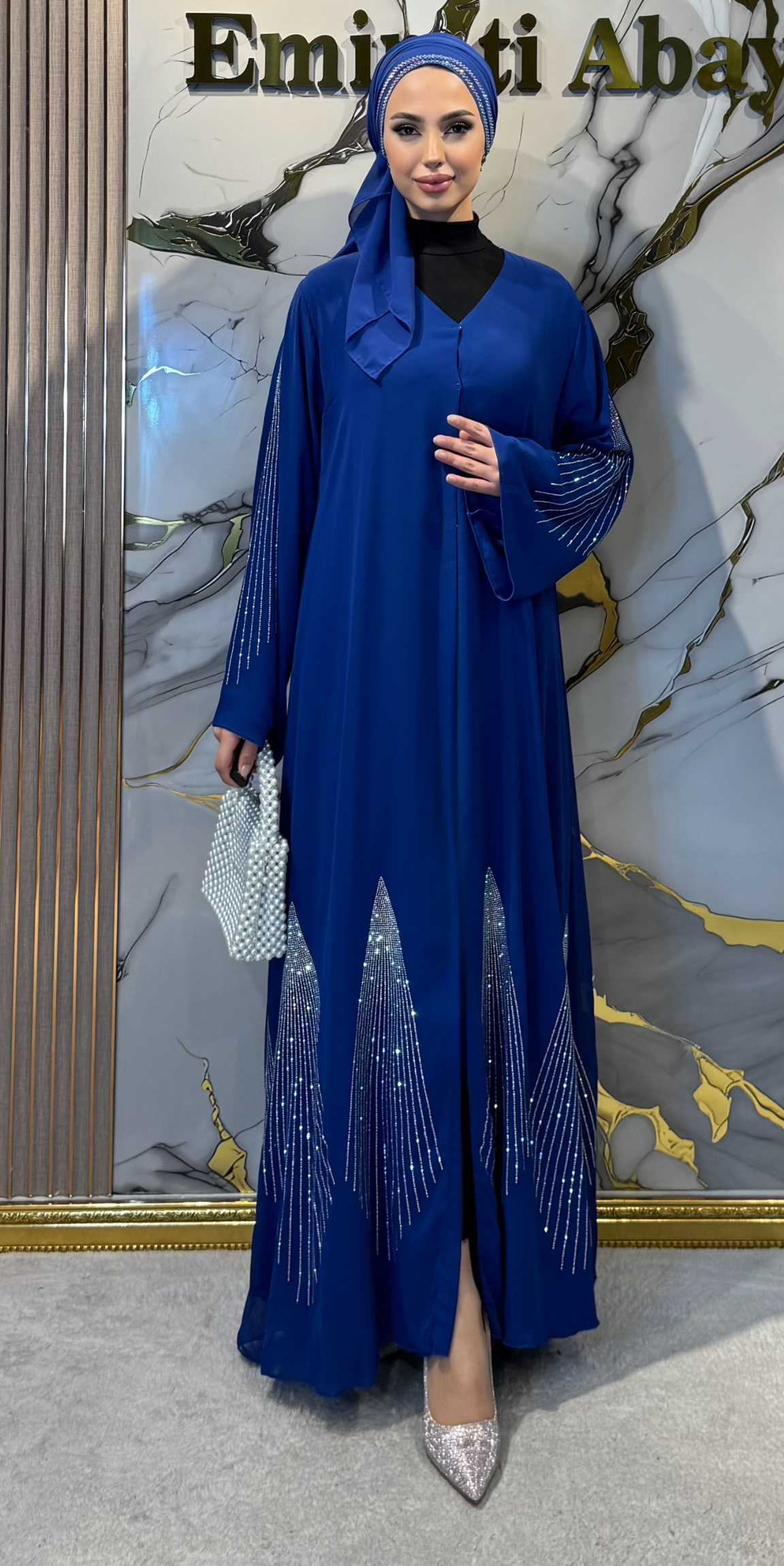 JanJan Embellished Blue Chiffon Abaya | TM55 JSM