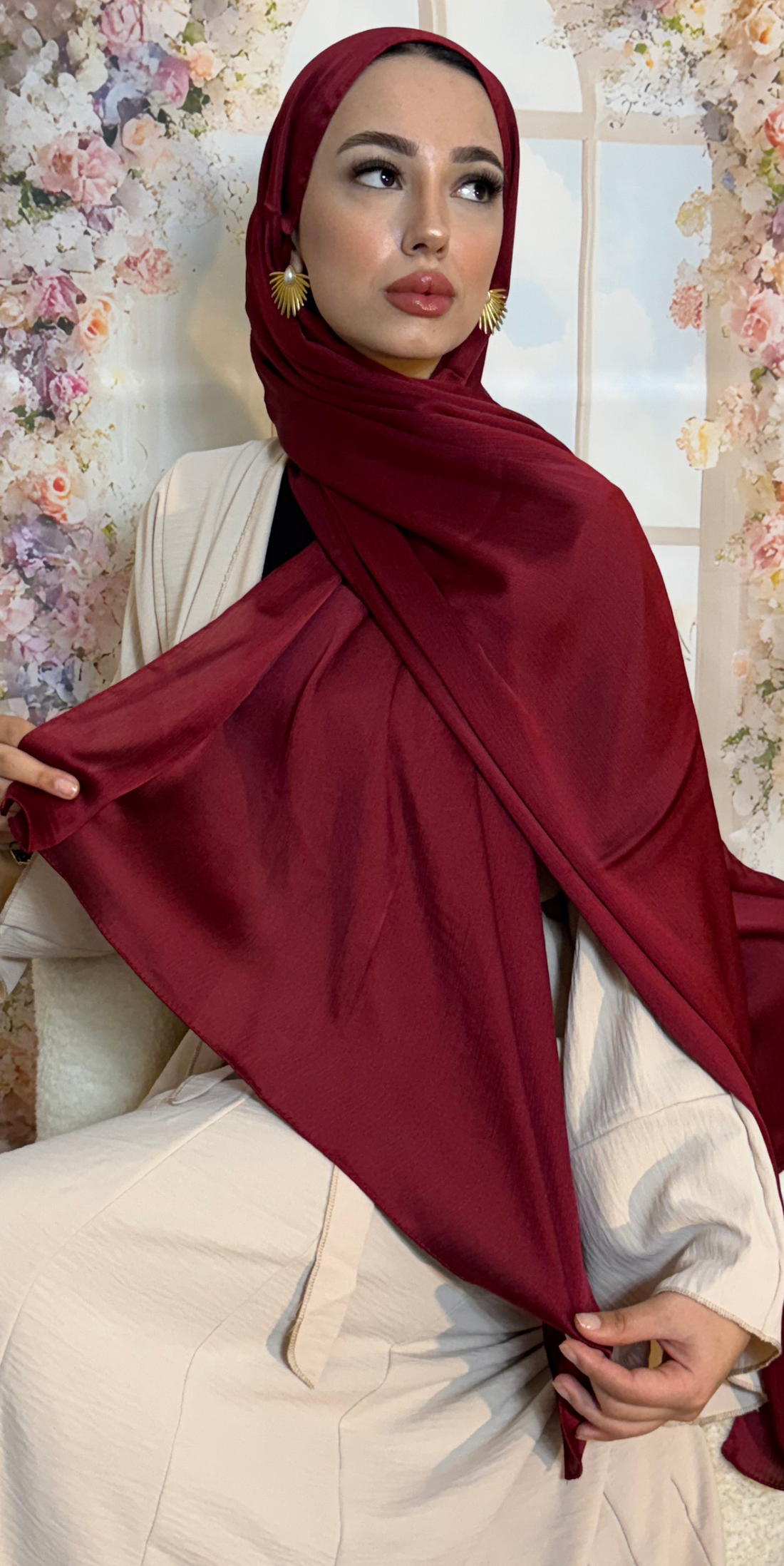 Sade Bordo Saten Şal | Günlük Kullanım | ŞAL04 Bordo