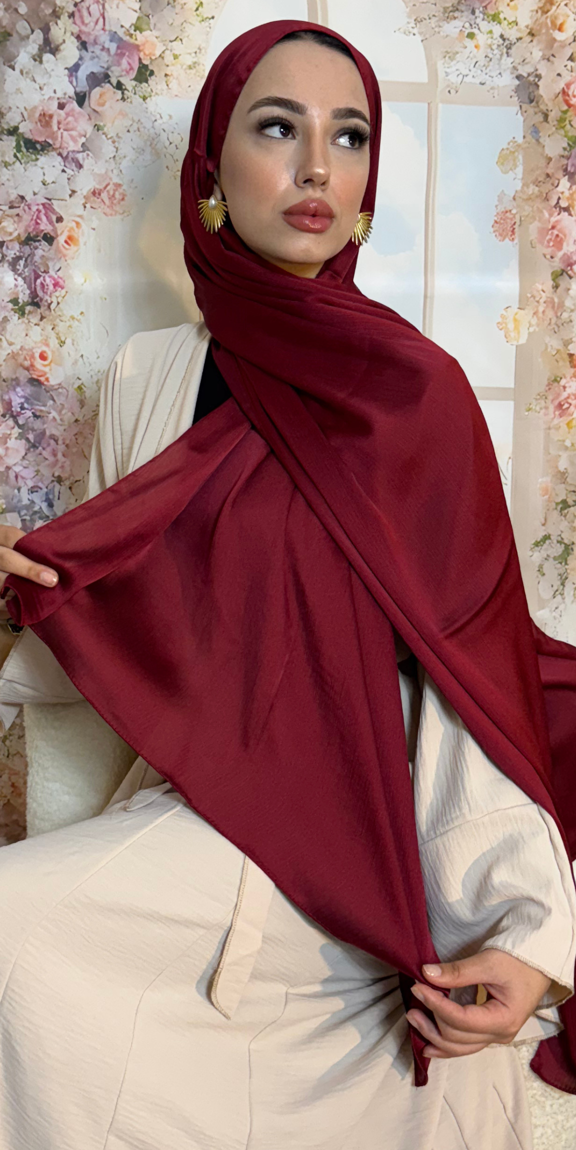 Sade Bordo Saten Şal | Günlük Kullanım | ŞAL04 Bordo
