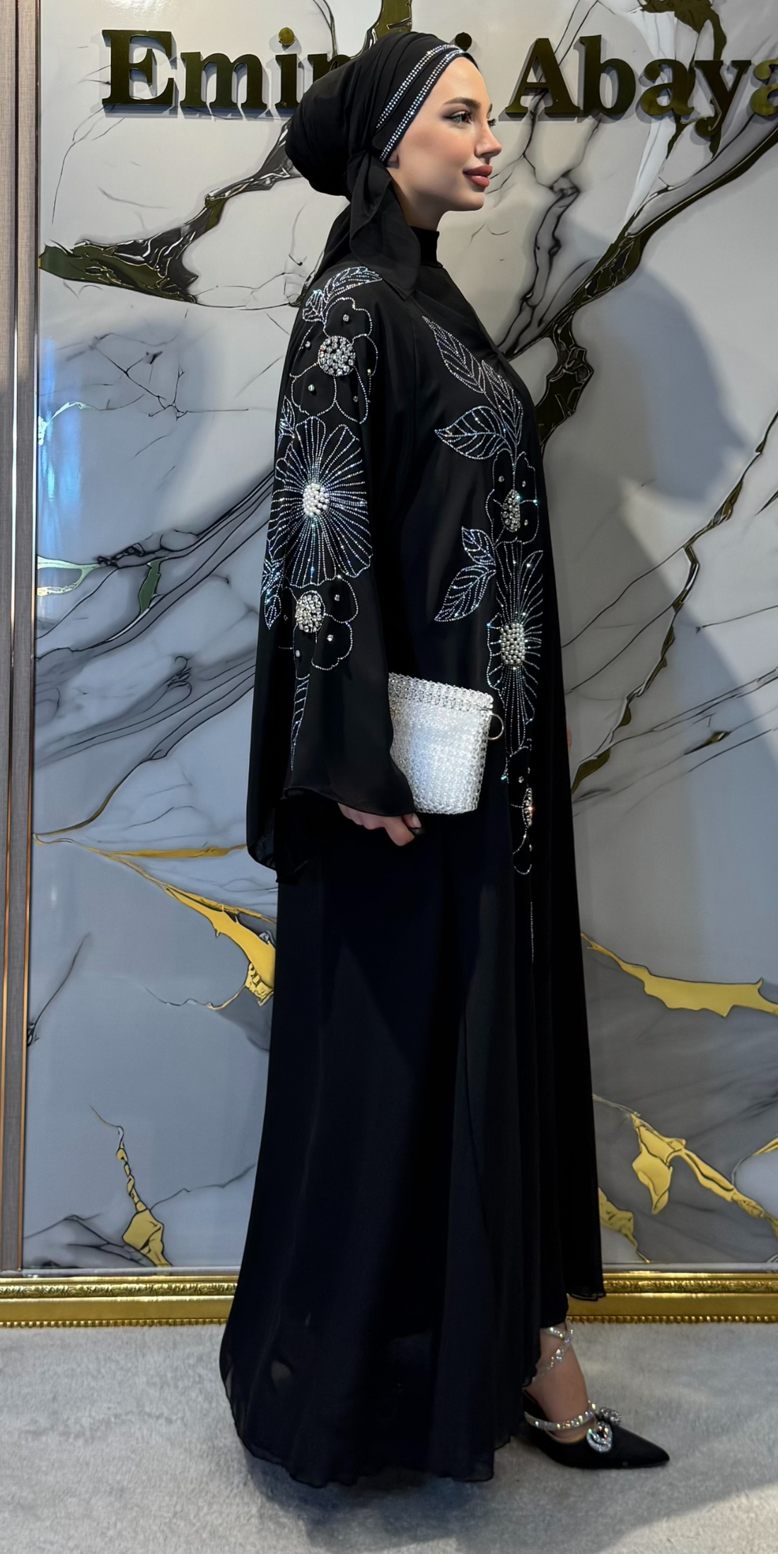 Işıltılı Taş Desenli Siyah Abaya TM066JSB