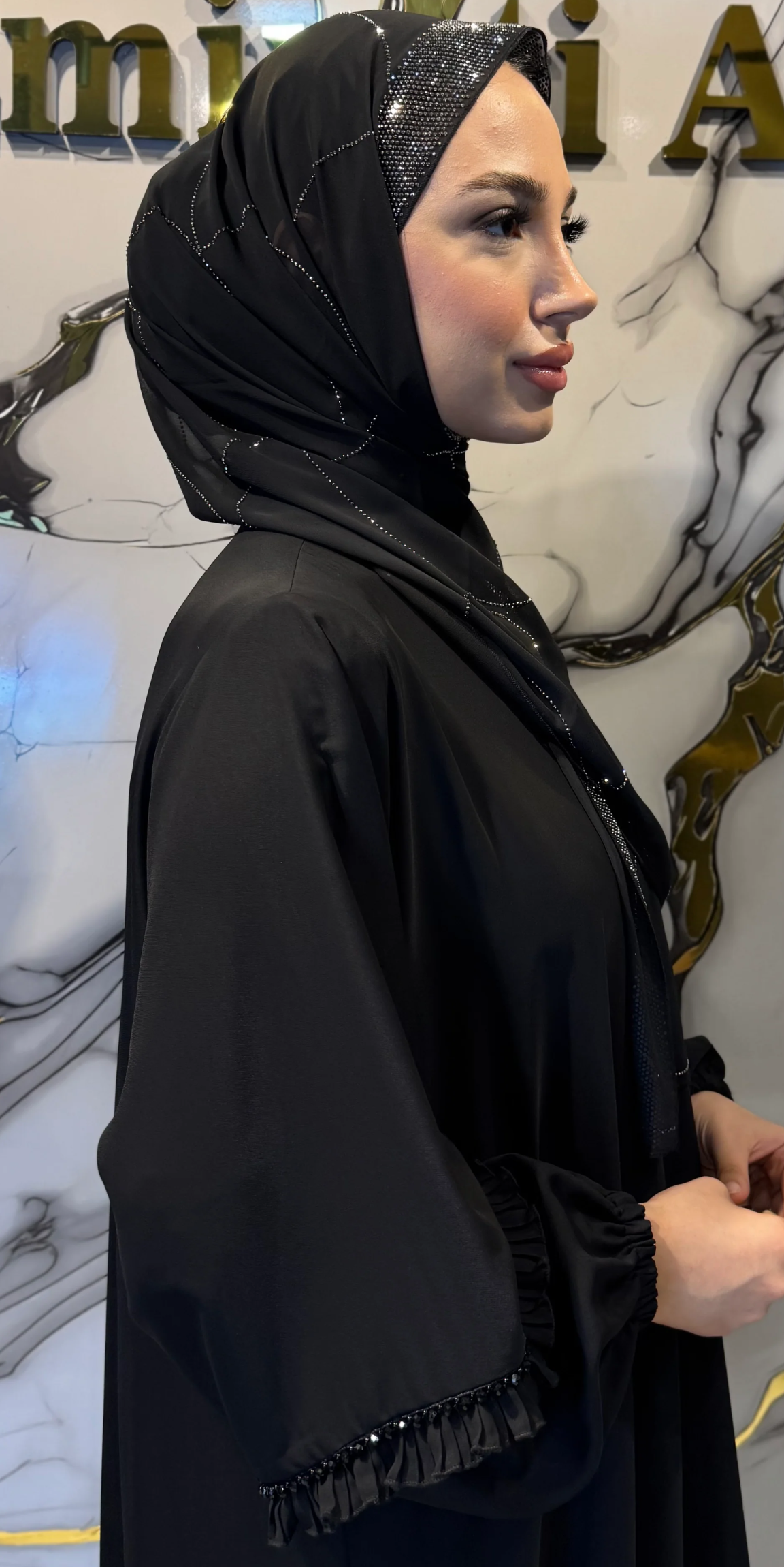 Hematite Flow Pattern Black Chiffon Scarf