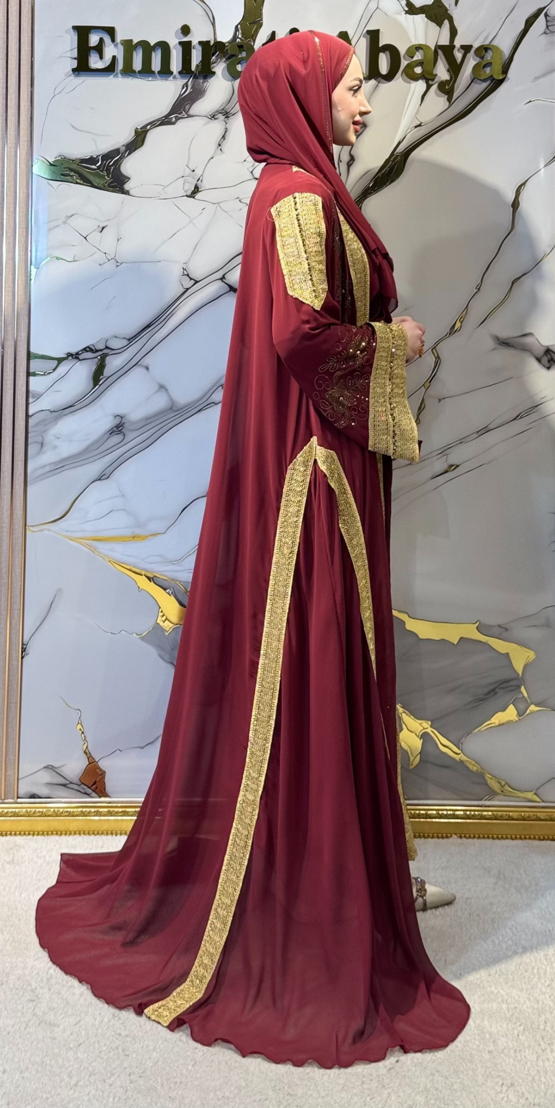 Gold Çiçek Desenli Yöresel Bordo Takım 4 Parça Set