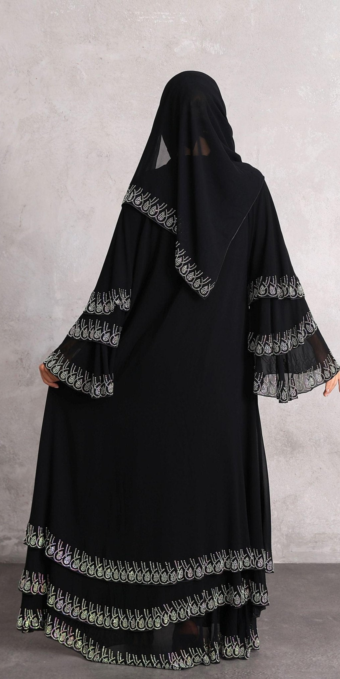 Etek Uçları Swarovski Taşlı Abaya