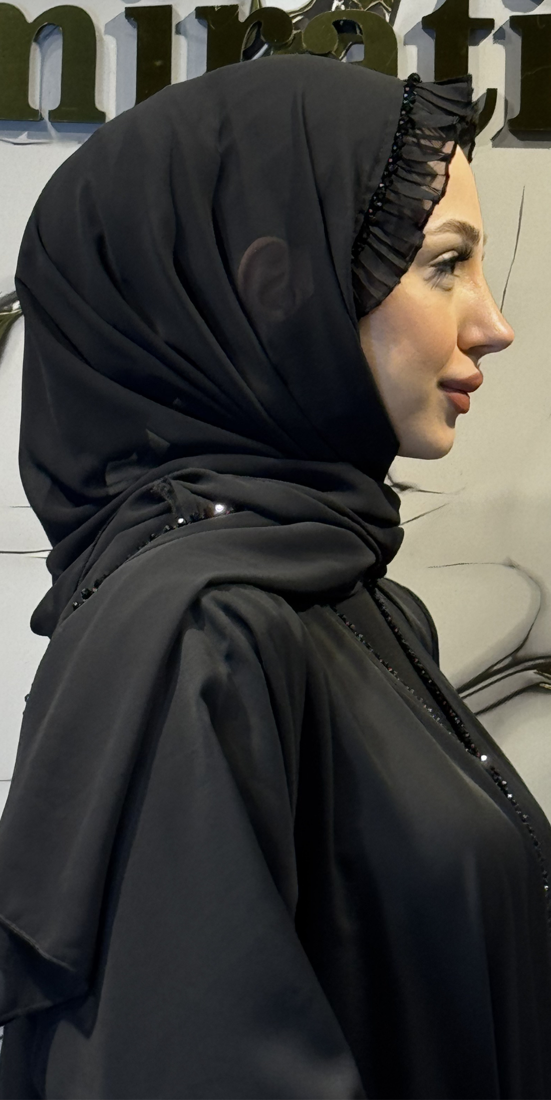 Siyah Şifon Siyah Taş Detaylı Şal | SAL19 BSB