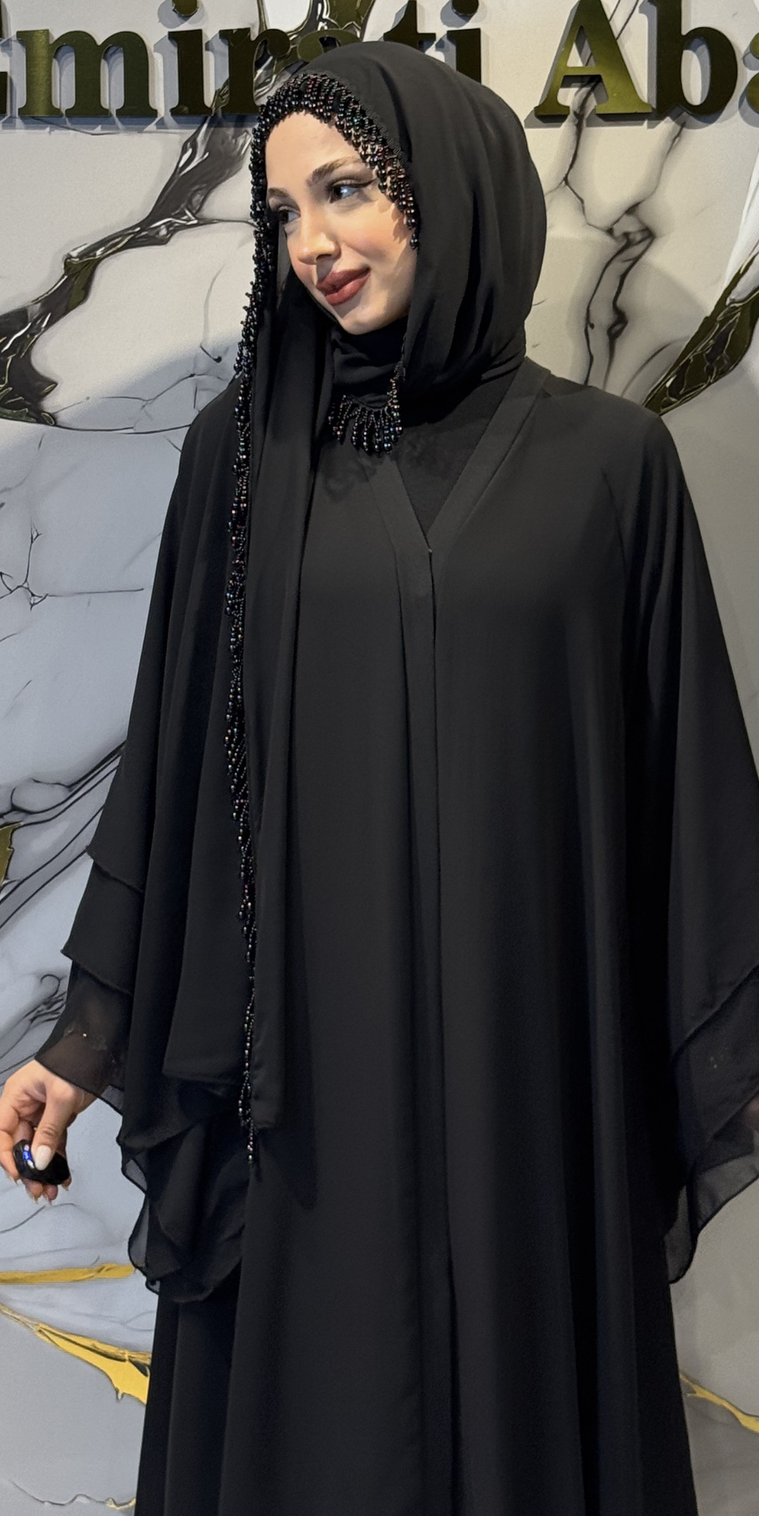 Chiffon Scarf with Scattered Black Stones | For Everyday and Special Occasions