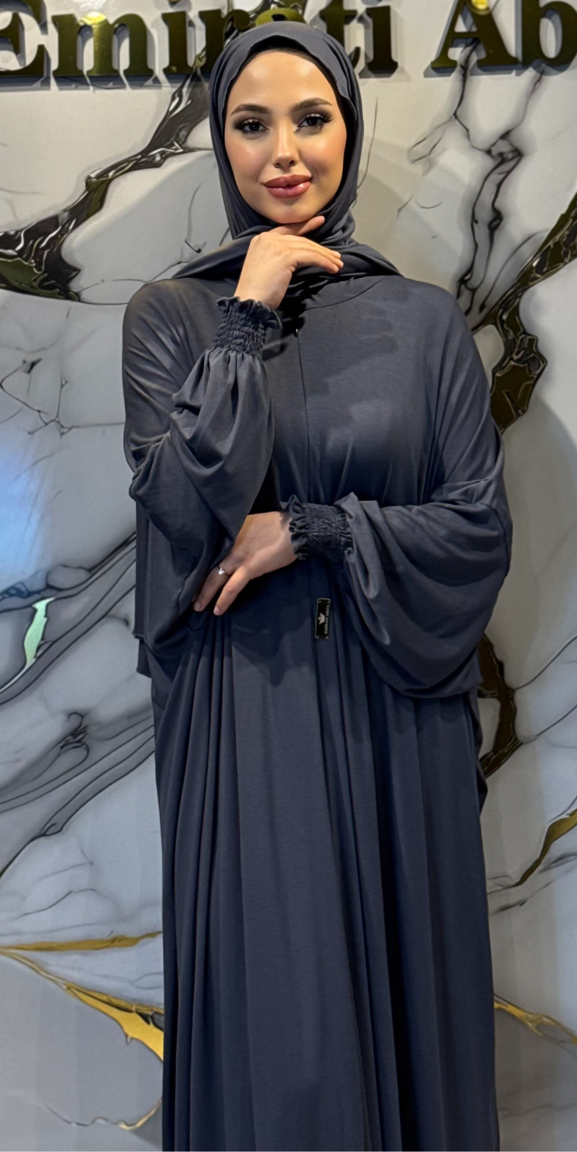 Grey Sandy Fabric Casual Elegant Abaya