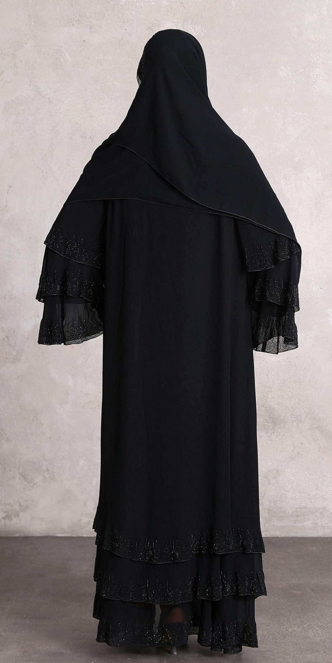 Black Abaya with Black Swarovski Stones on the Skirt Ends