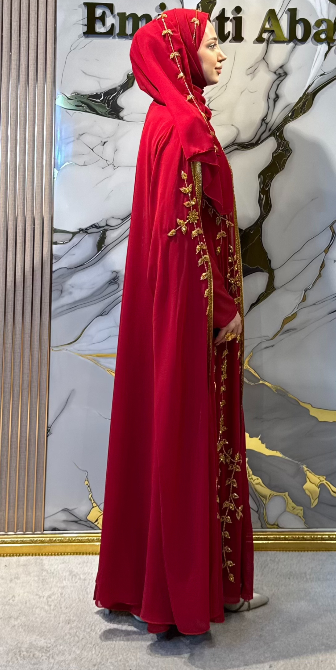 Bordo Yöresel 4 Parça Gold Taş İşlemeli El Yapımı Abaya Takım | EF001 GS BORDO