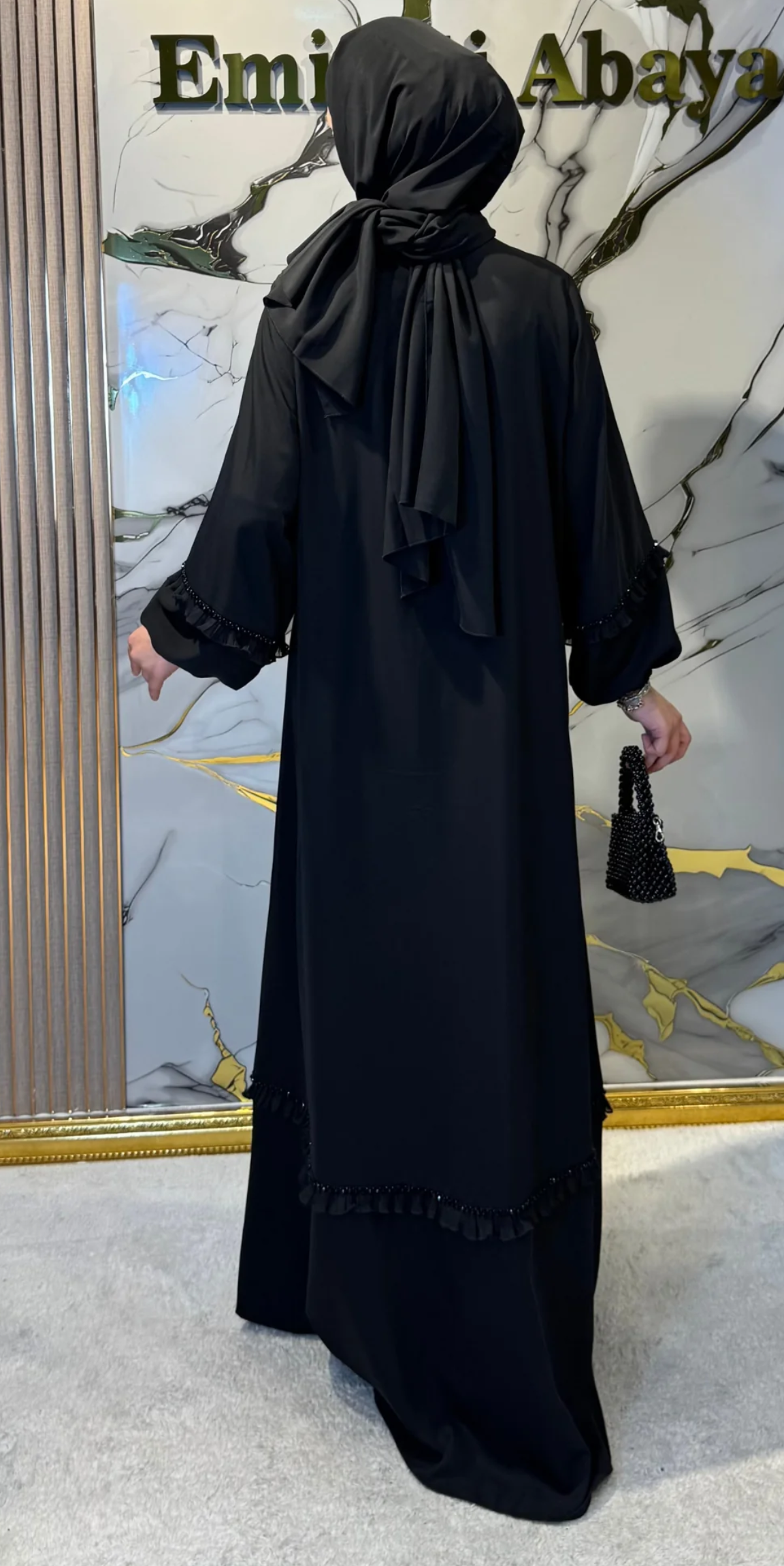 Dubai Medine İpeği Fermuarlı Günlük Abaya | WS81 BSB