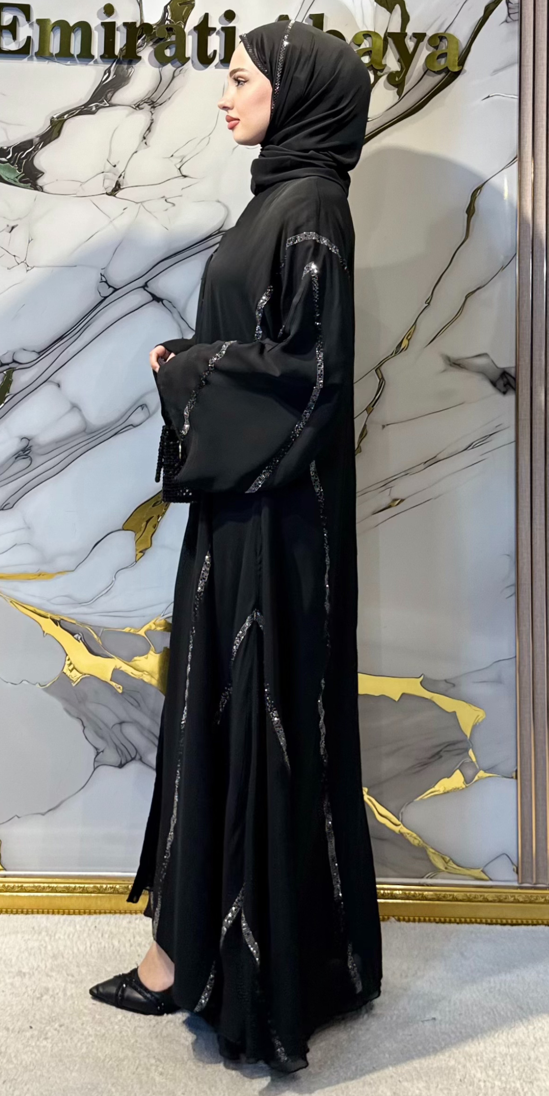 Siyah Şifon Abaya Hematit Işıltısıyla İnce Zarafet TM42 HSB