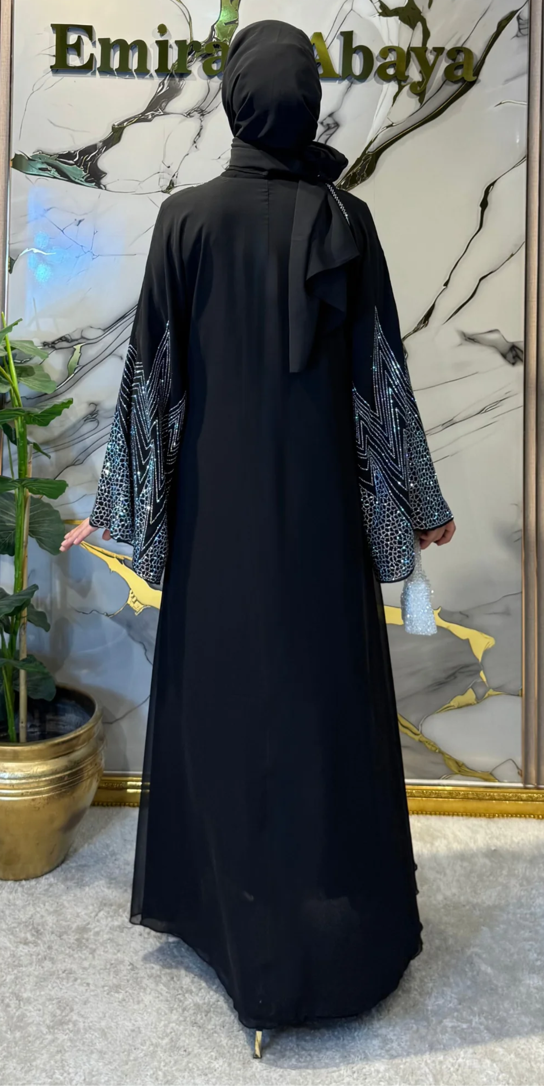 JanJan Open Front Embellished Traditional Abaya - 4-Piece Set (Includes Shawl, Belt and Inner Layer) Special Design | TM72 JSB