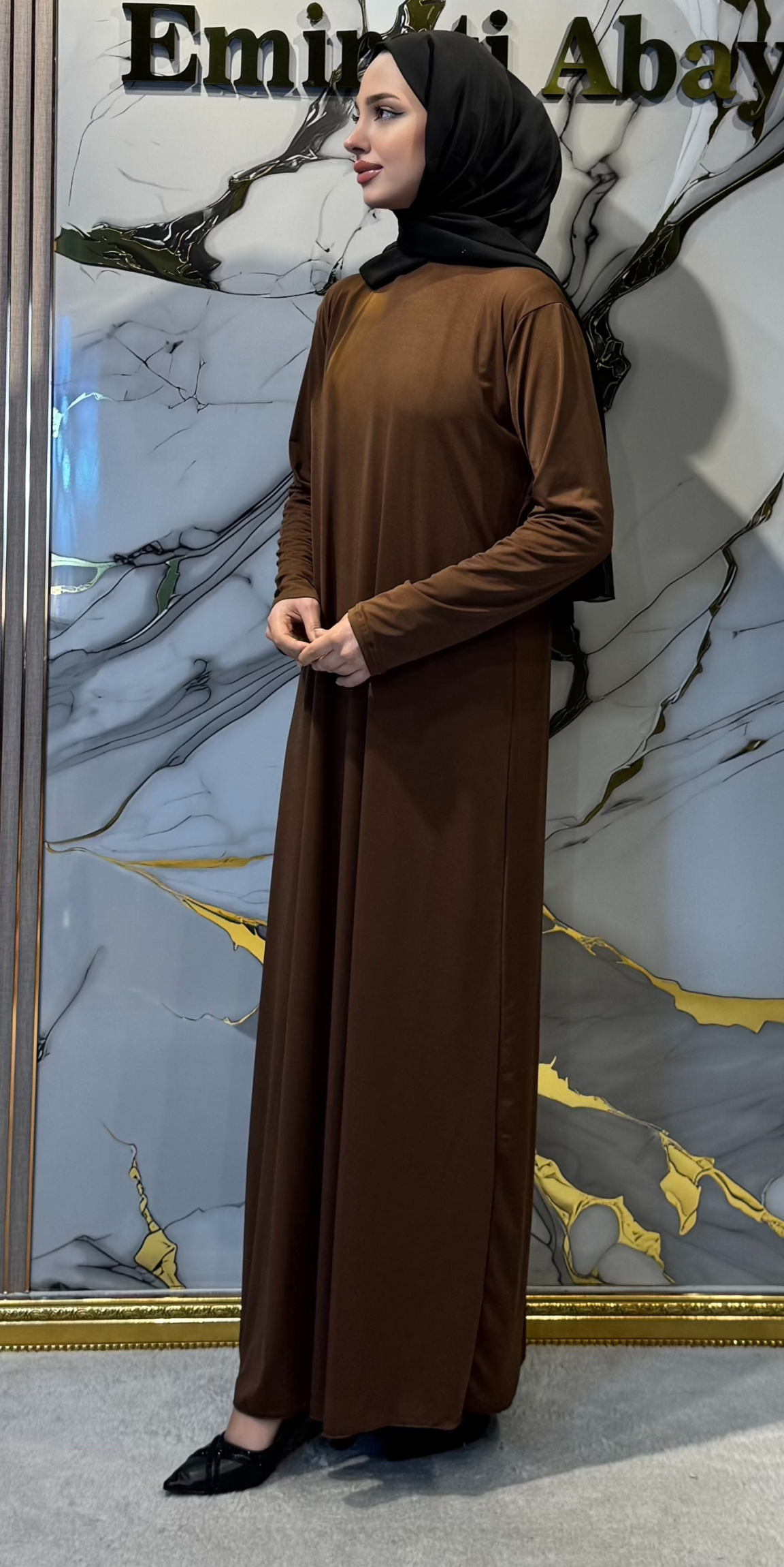 Premium Sandy Fabric İçlik - Abaya İçin Özel Tasarım İç Giyim RK0049 Kahve