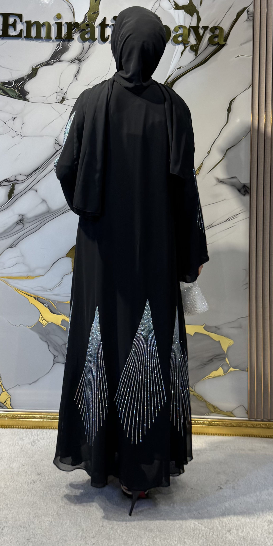 Black Abaya with Swarovski Crystal Skirt TM55 WSSB