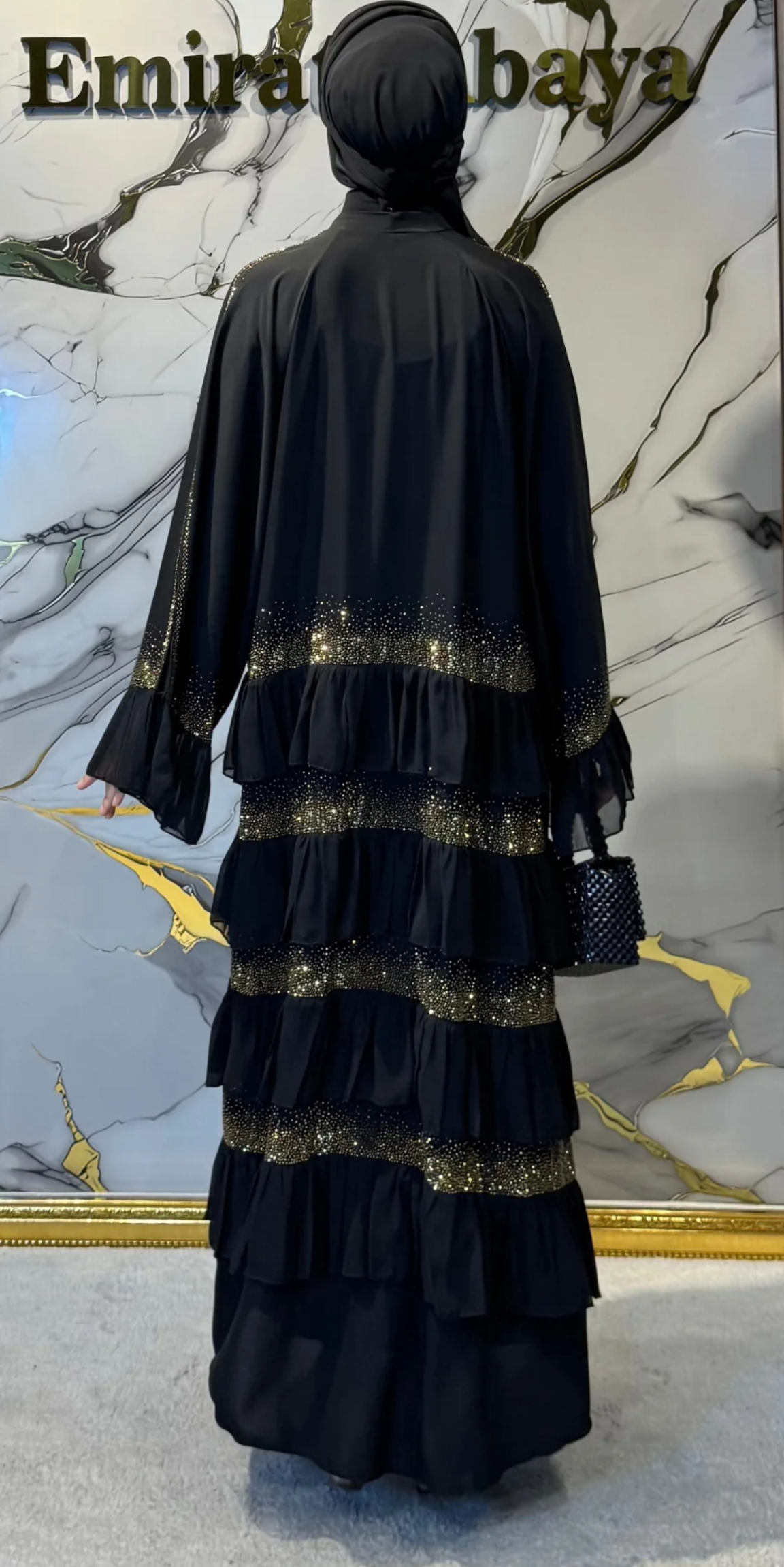 Gold Embellished Layered Dubai Abaya | WS05 GSB