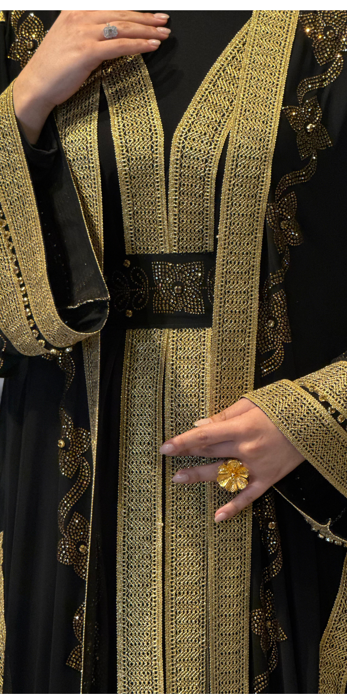 Premium Golden Swarovski Korean Chiffon Abaya Set