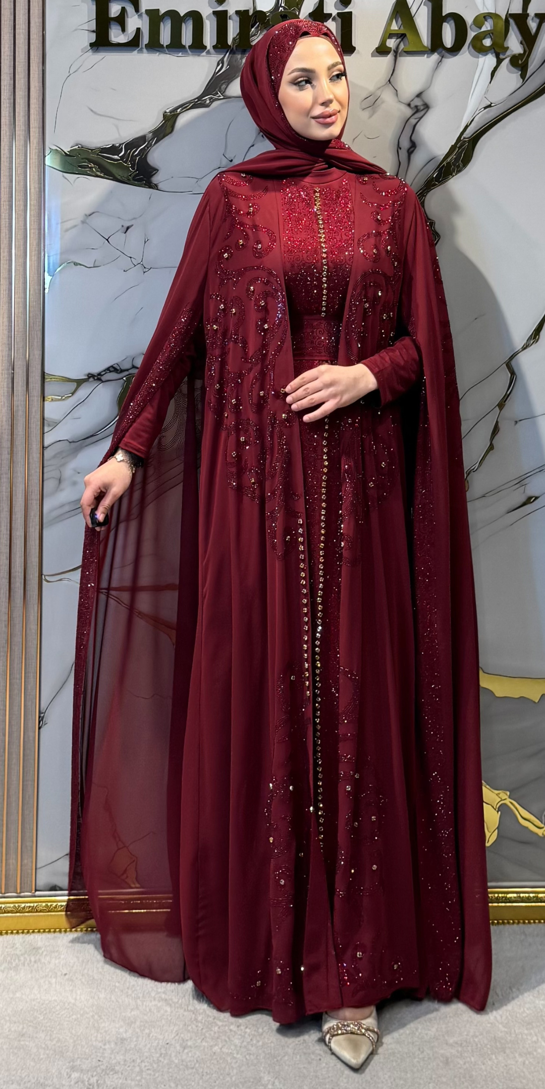 Siyah ve Gold Taşlı Bordo Yöresel Takım 4 Parça Set | WS73 GSBordo