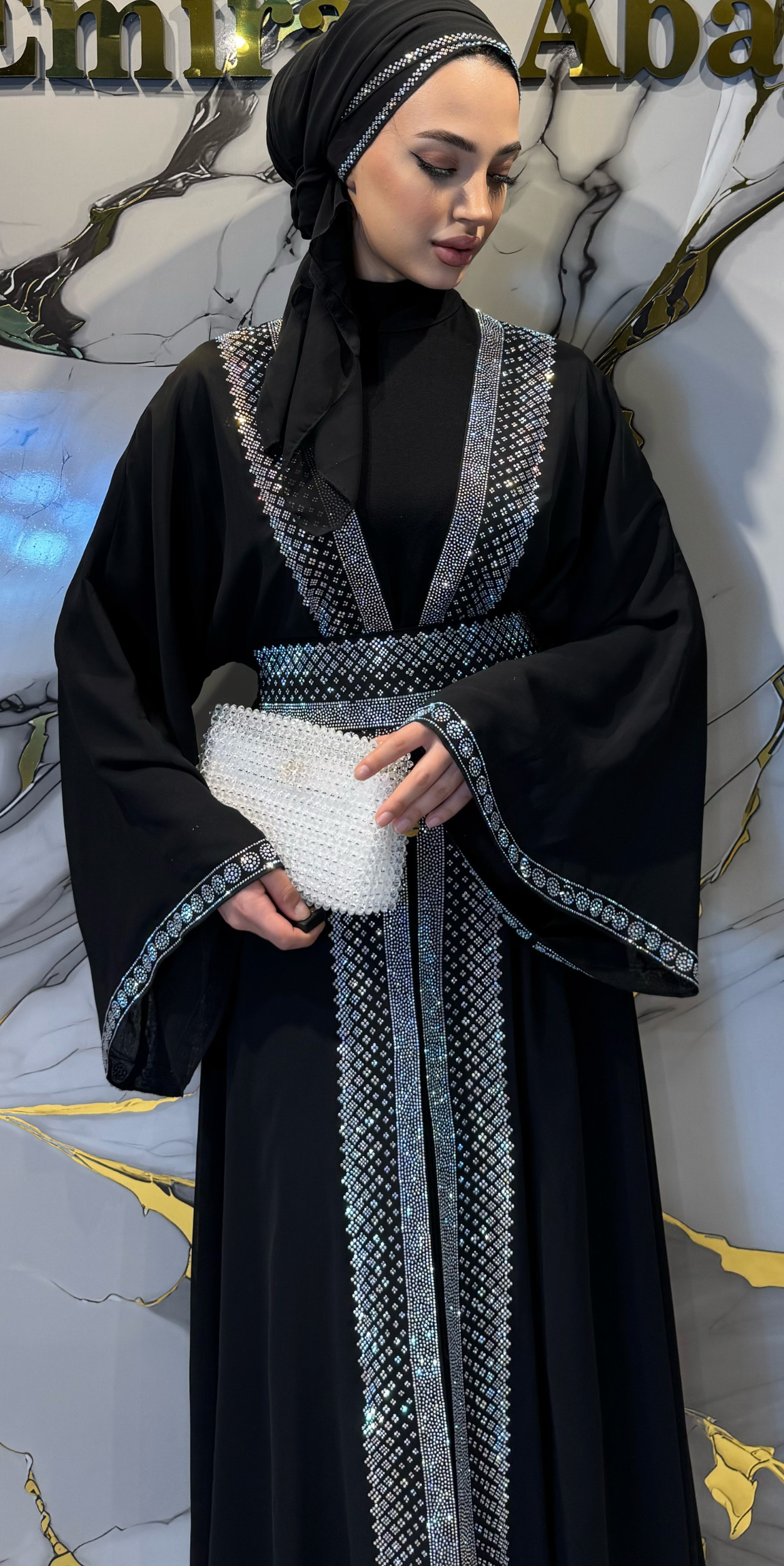 TM76 JSB – Swarovski Taş İşlemeli 4 Parça Signature Abaya Seti