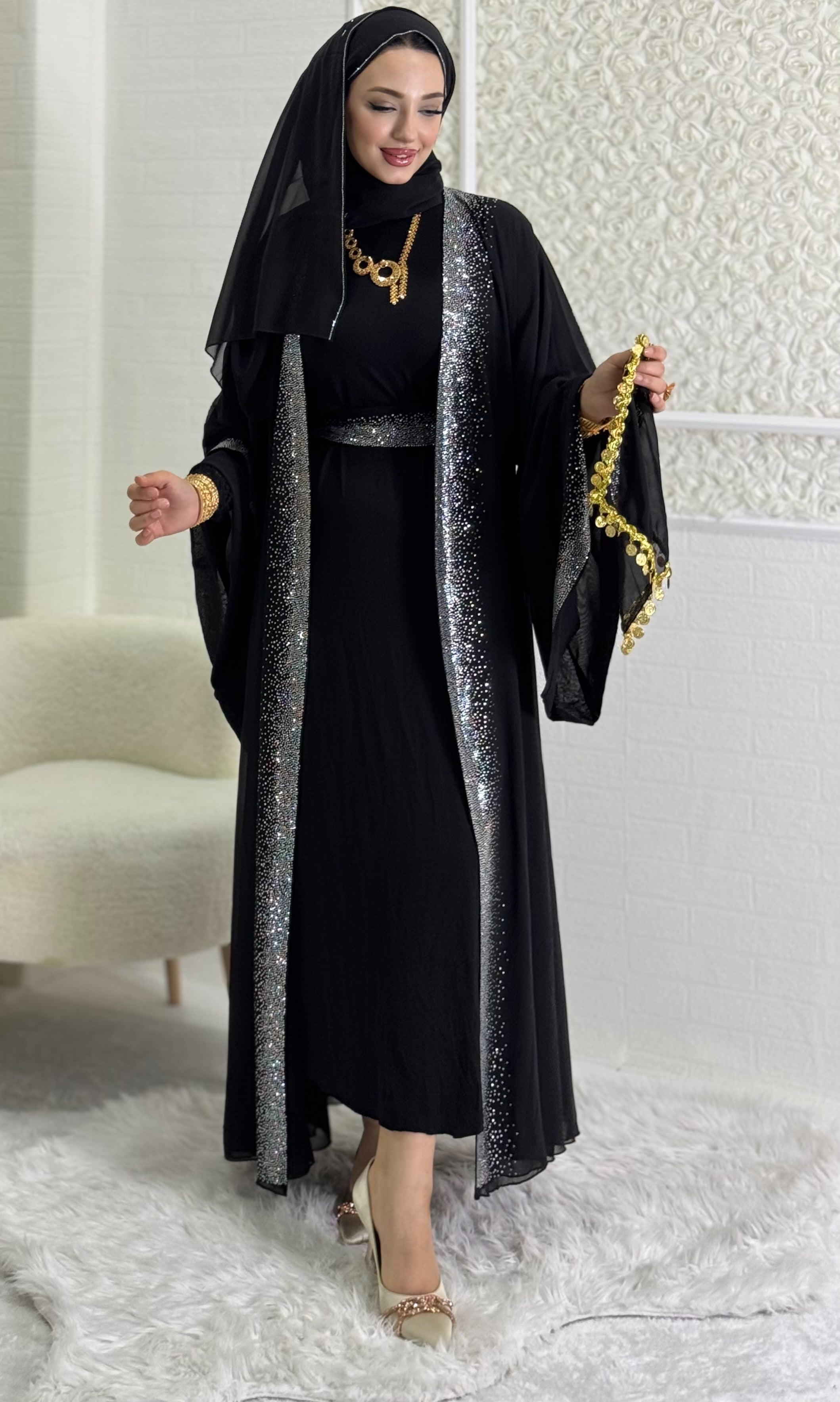 Shiny Stylish Abaya with Stones on the Front