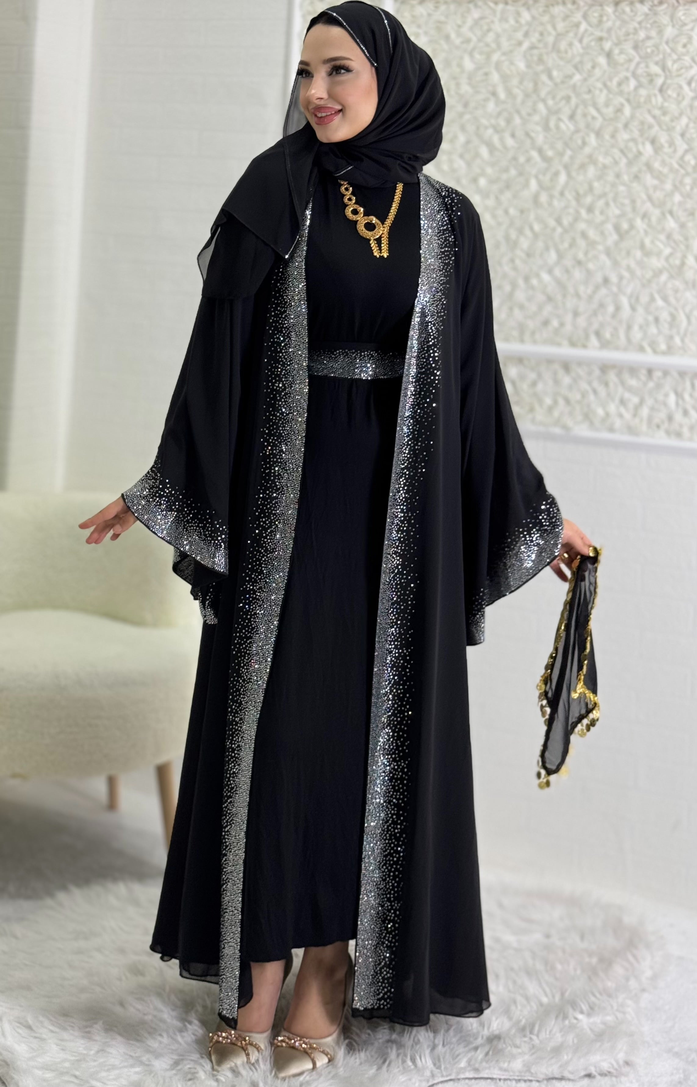 Shiny Stylish Abaya with Stones on the Front