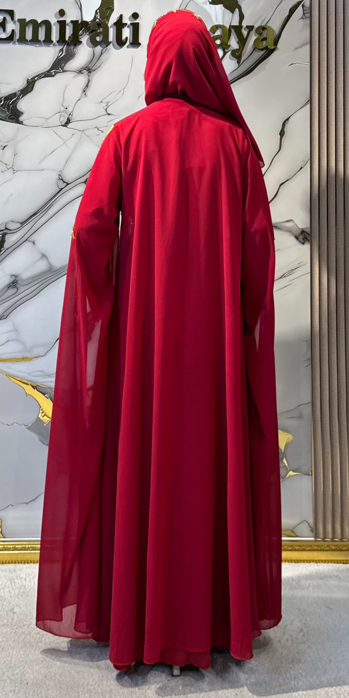 Bordo Yöresel 4 Parça Gold Taş İşlemeli El Yapımı Abaya Takım | EF001 GS BORDO