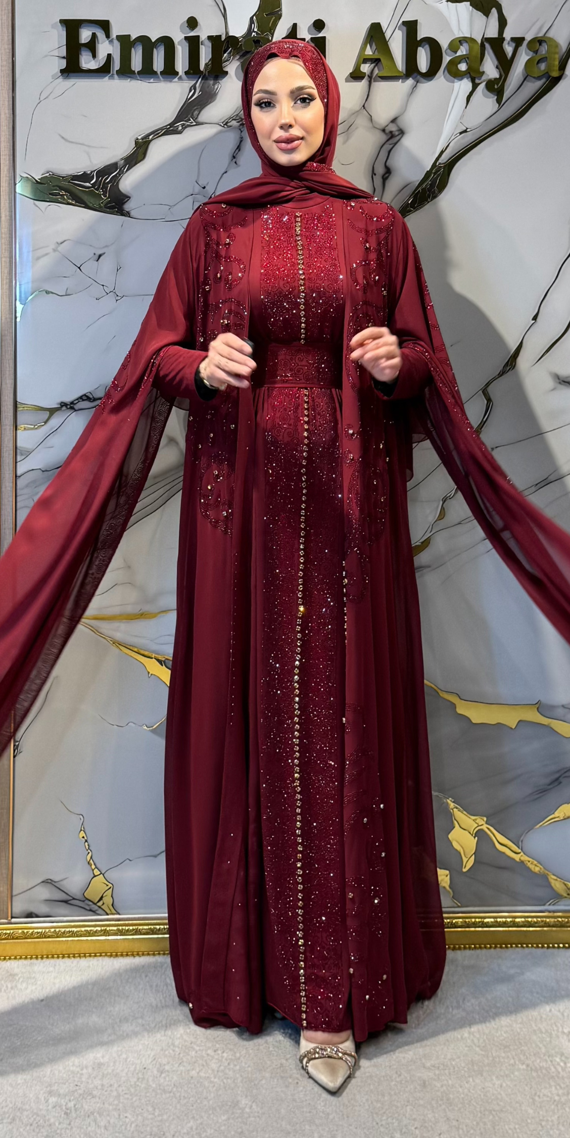 Burgundy Traditional Set with Black and Gold Stones, 4 Pieces | WS73 GSBordo