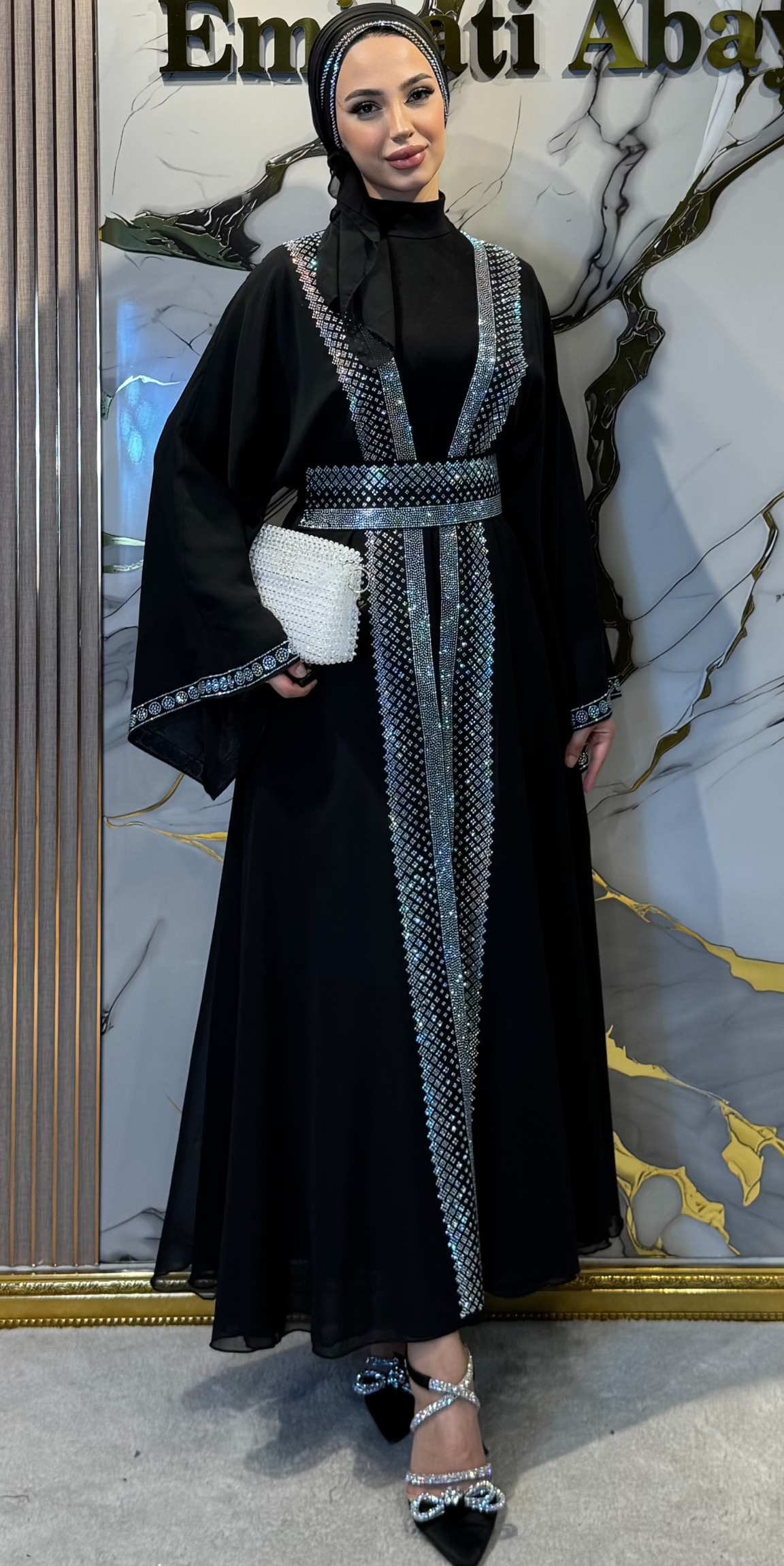 TM76 JSB – Swarovski Taş İşlemeli 4 Parça Signature Abaya Seti