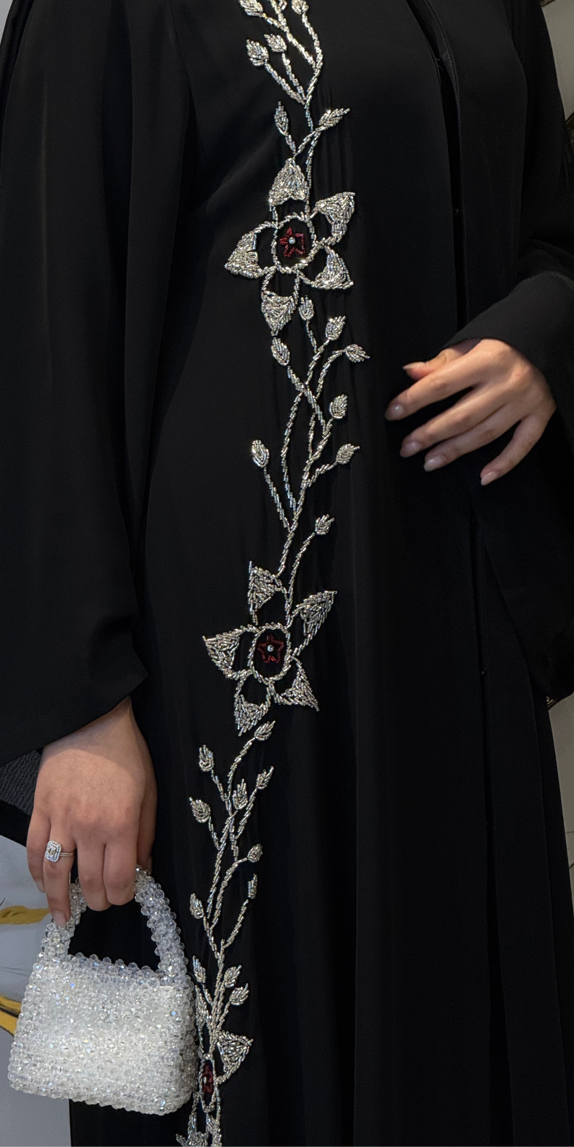 Premium Kore Şifon Swarovski Kristalli Abaya - El İşi Zarafet | EF0015 WSB