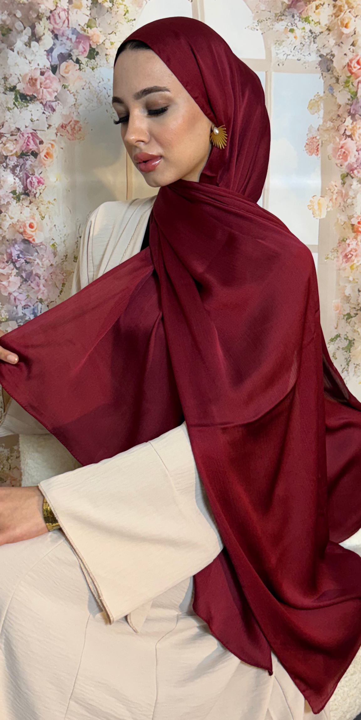 Sade Bordo Saten Şal | Günlük Kullanım | ŞAL04 Bordo