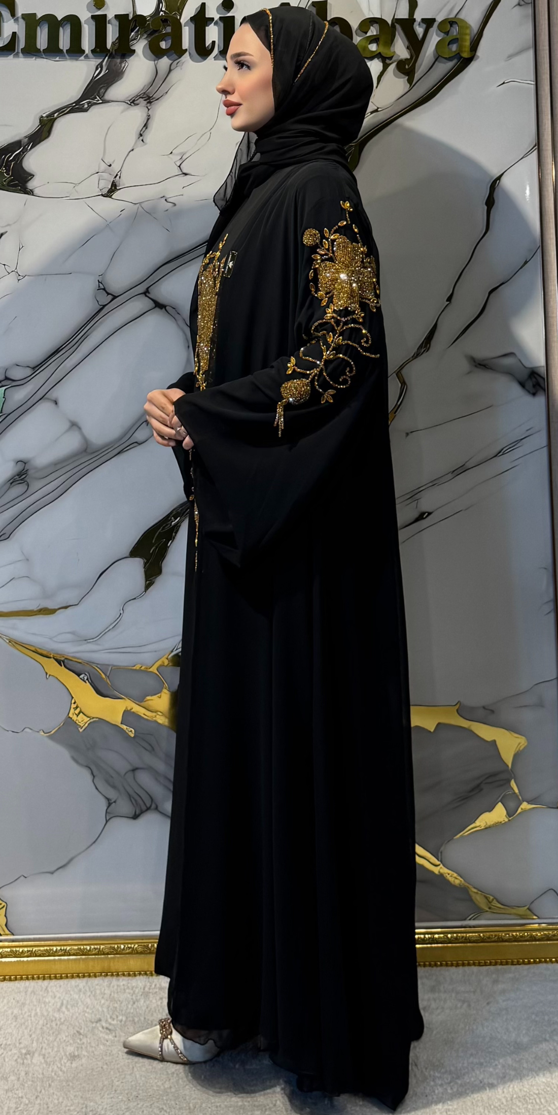 Handmade Gold Stone Embellished Black Traditional 4-Piece Set | EF006 GSB