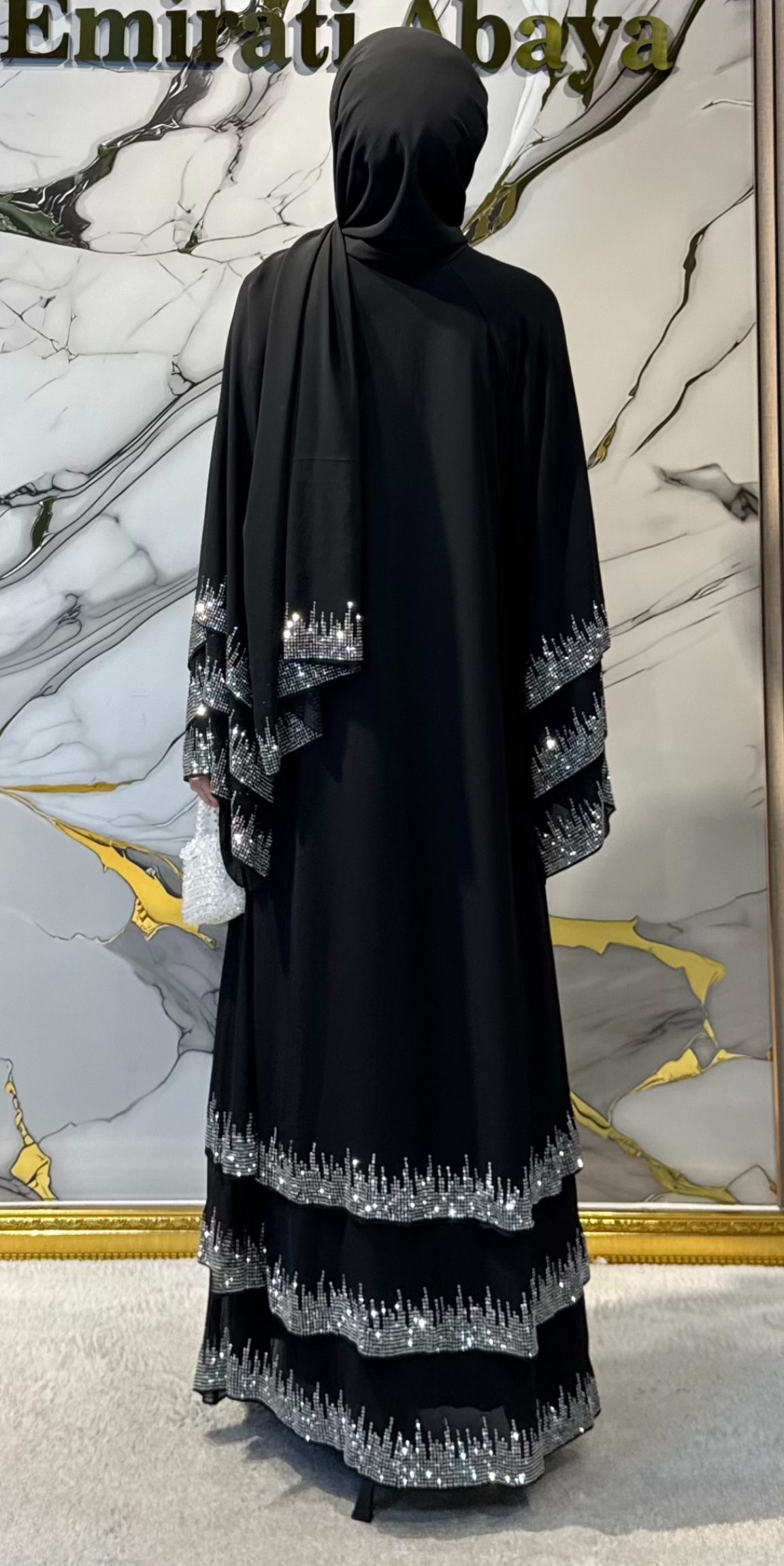 Etek Uçları Swarovski Taşlı Çıtçıtlı Siyah Abaya TM22 WSB - Şal Dahil Zarif Model