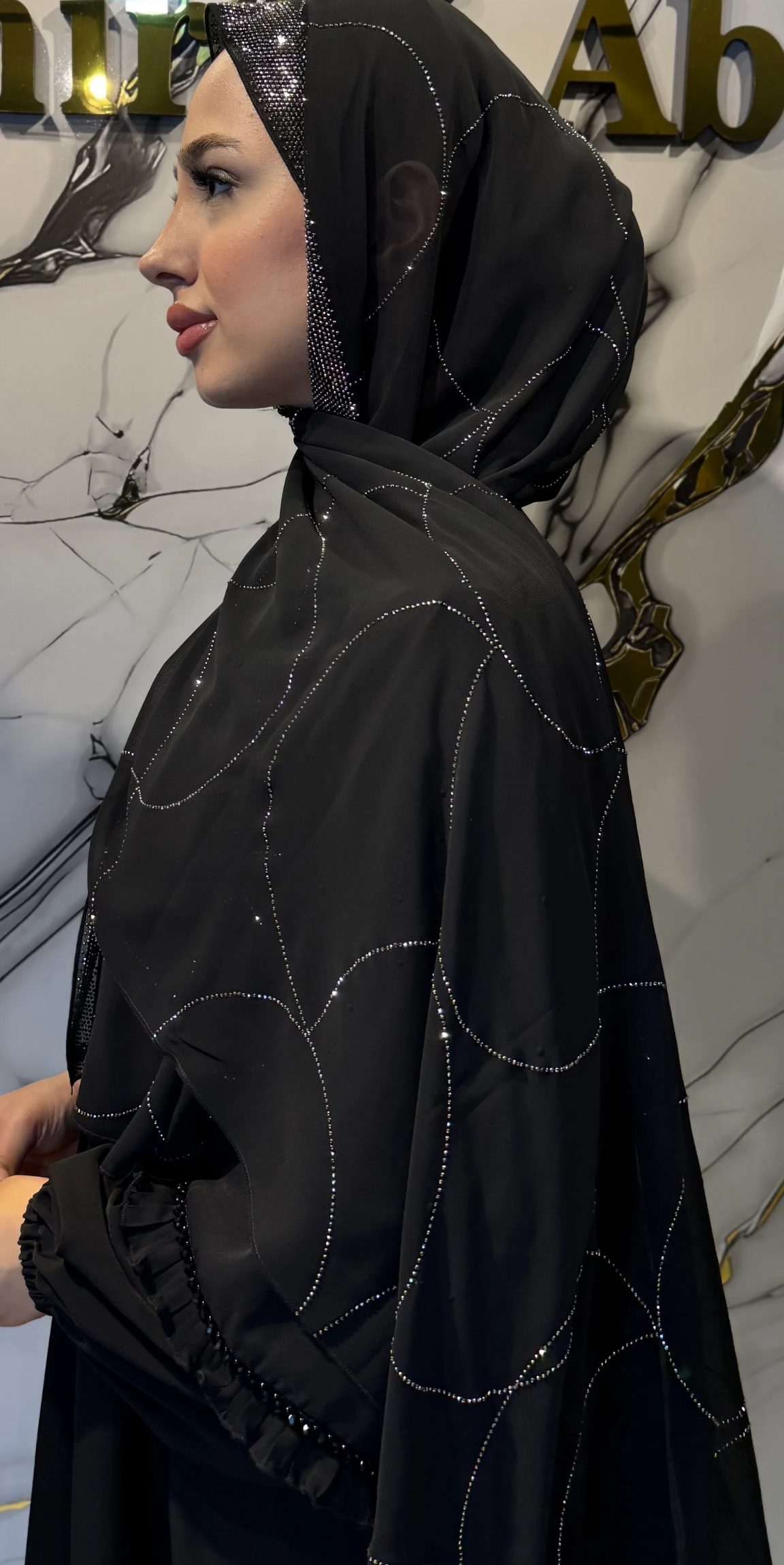 Hematite Flow Pattern Black Chiffon Scarf