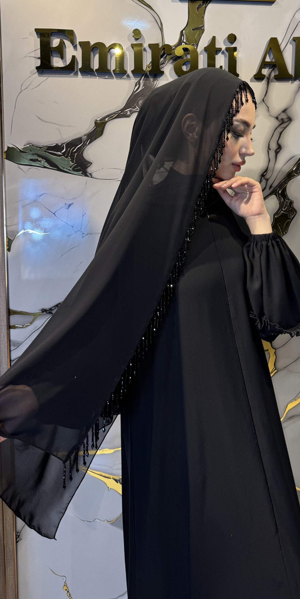 Siyah Kore Şifon Parlak Taşlı Şal 180x75cm ŞAL18 BSB - Premium Zarif Model