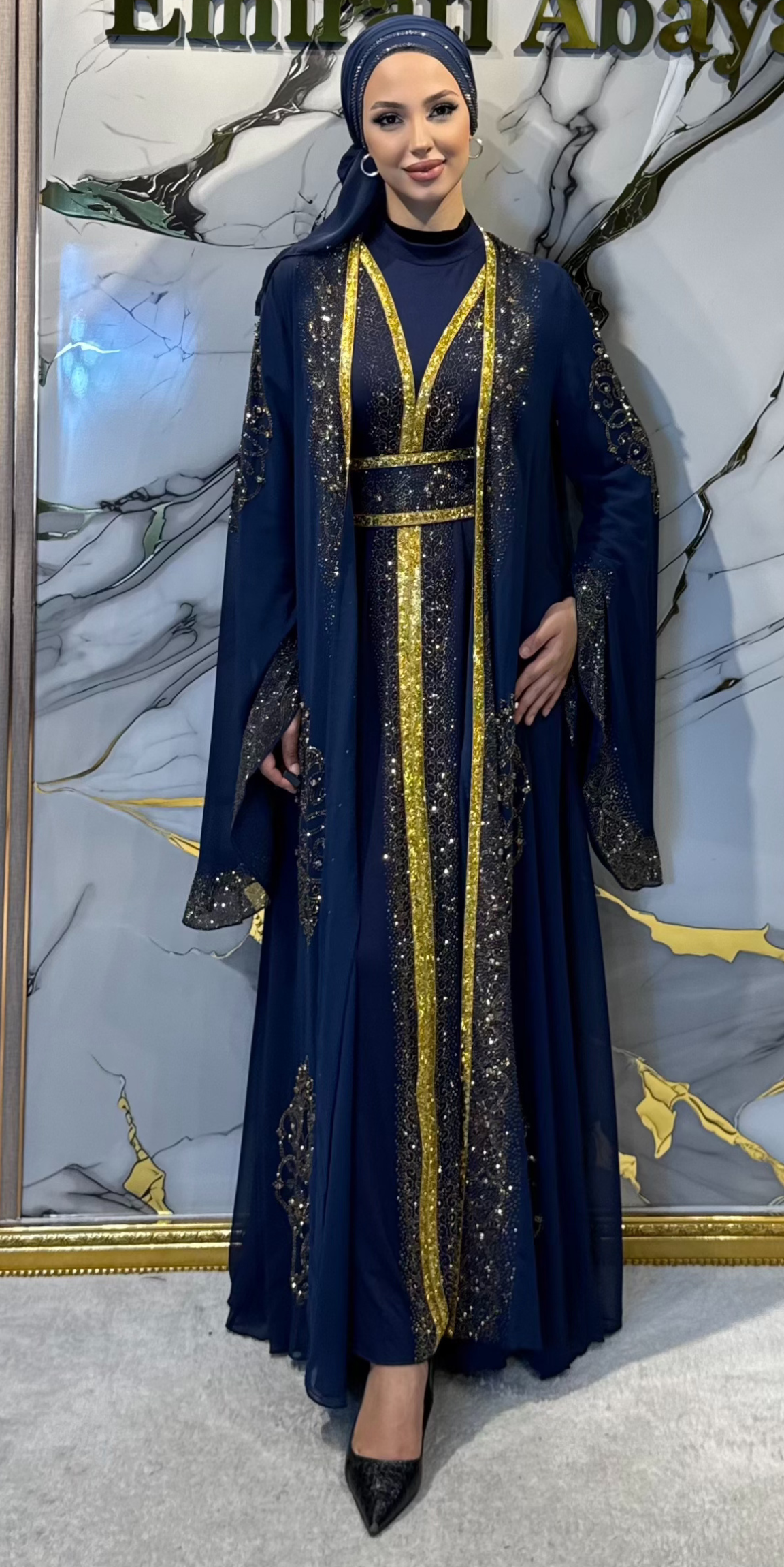 Lüks Altın Taş İşlemeli Lacivert Yöresel Takım | WS57 GSL