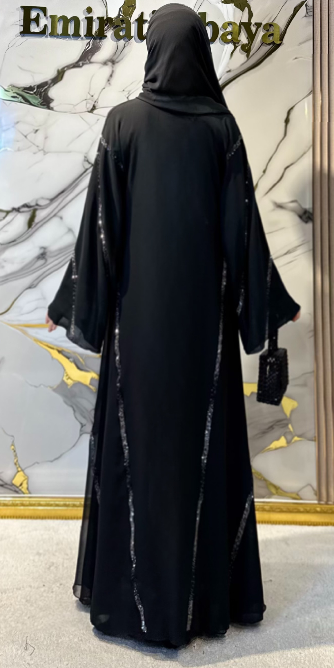 Siyah Şifon Abaya Hematit Işıltısıyla İnce Zarafet TM42 HSB