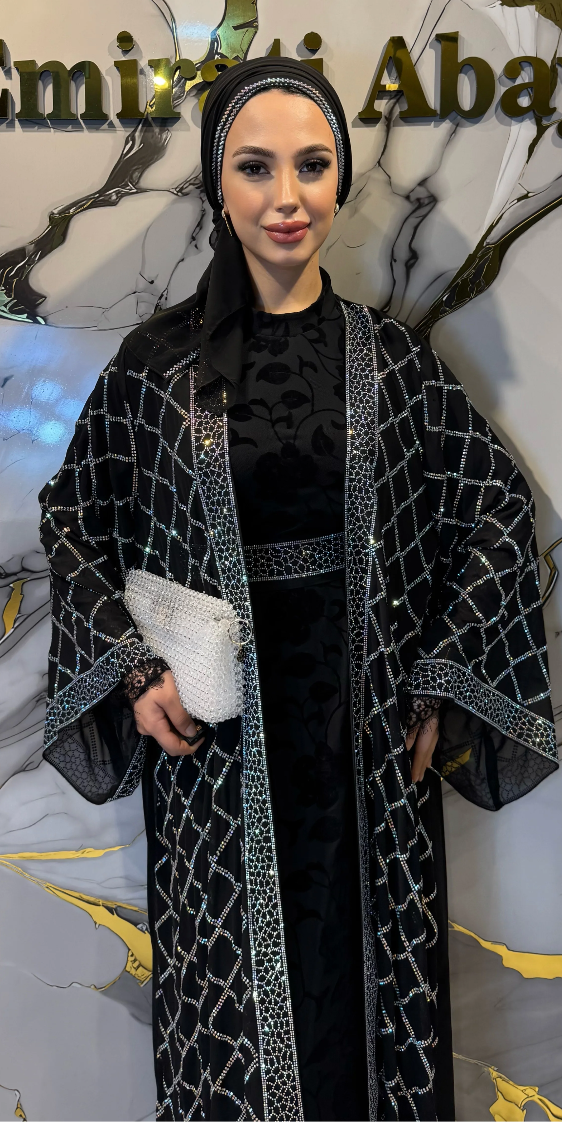 Janjan Stone Embellished Chiffon Traditional Open Abaya | LY33 WSB