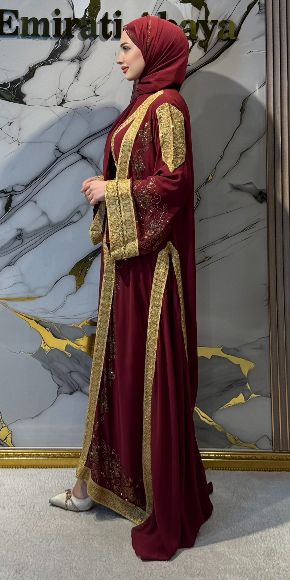 Gold Çiçek Desenli Yöresel Bordo Takım 4 Parça Set