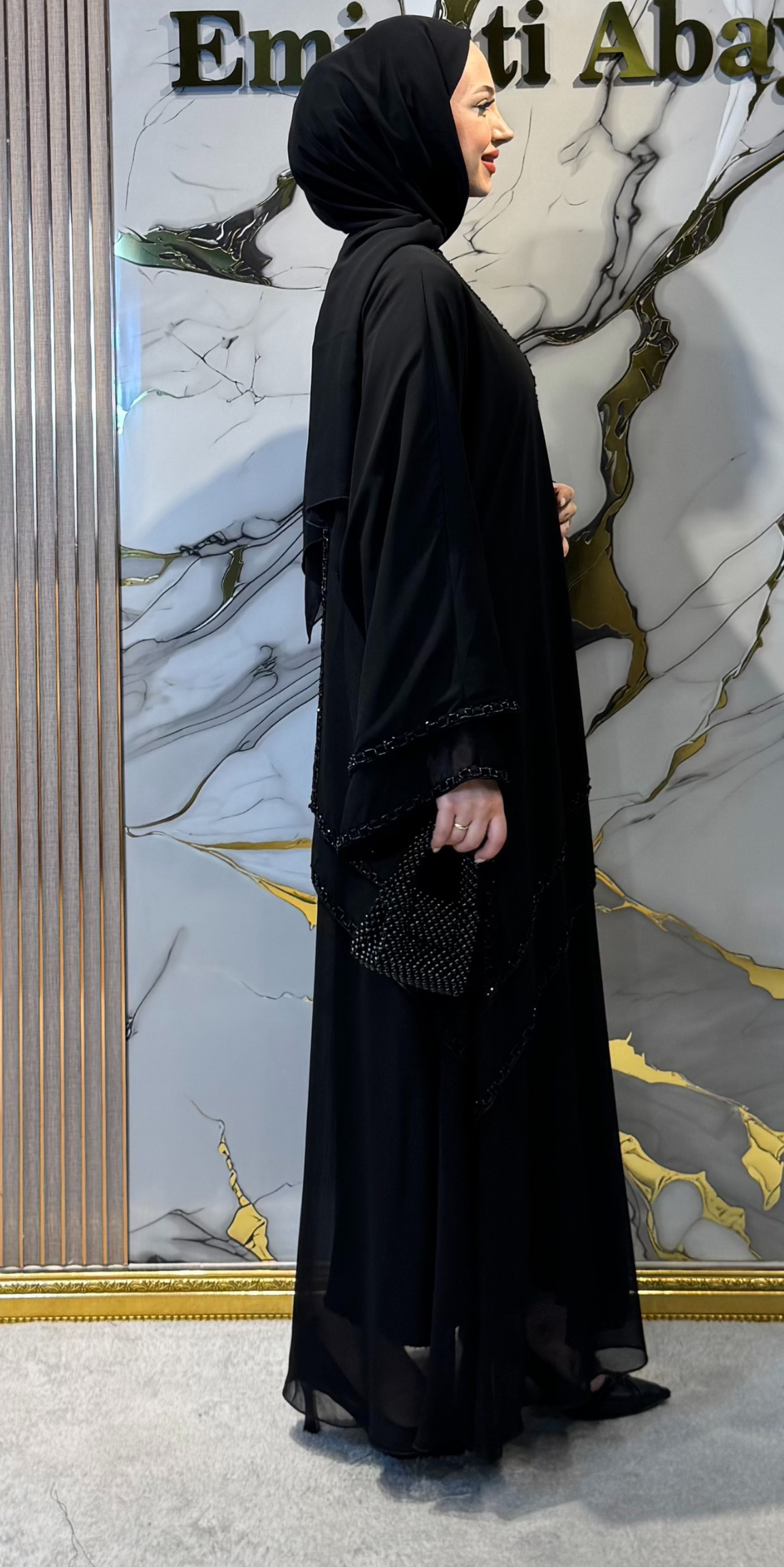 Zarif Taşlı El İşçiliği Şifon Abaya M36 BSB - Özel Gün Zarif Model