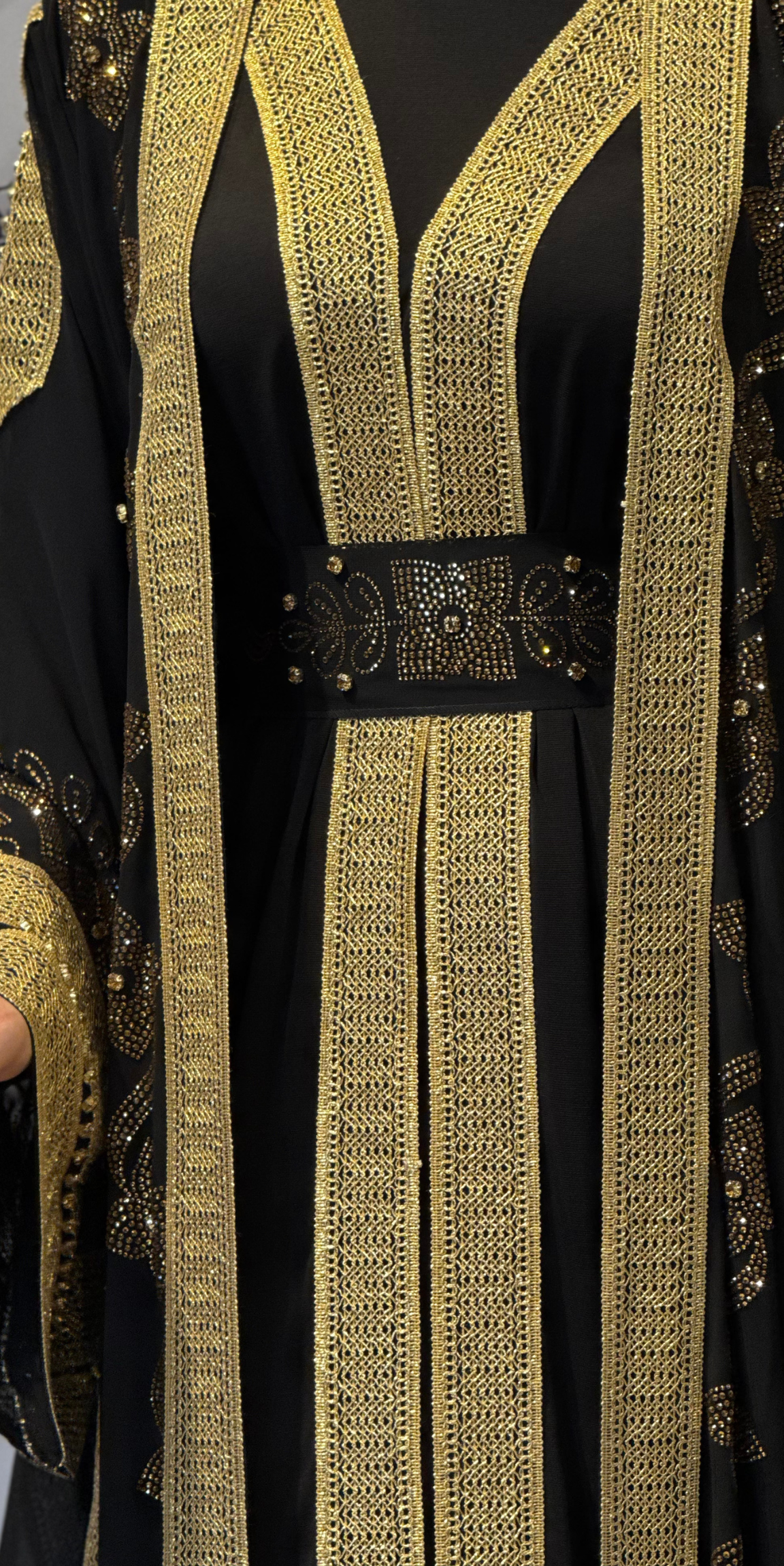 Premium Golden Swarovski Korean Chiffon Abaya Set