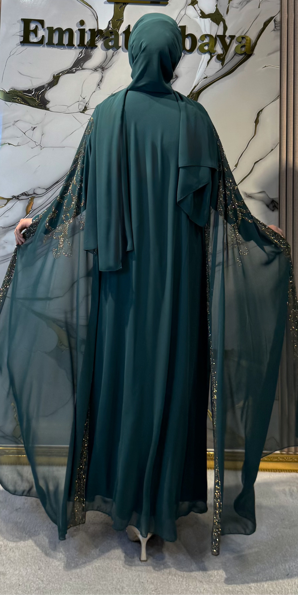 Gold Taşlı Yeşil Yöresel Takım | 4 Parça Set | Cape Kollu | WS73 GSGREEN