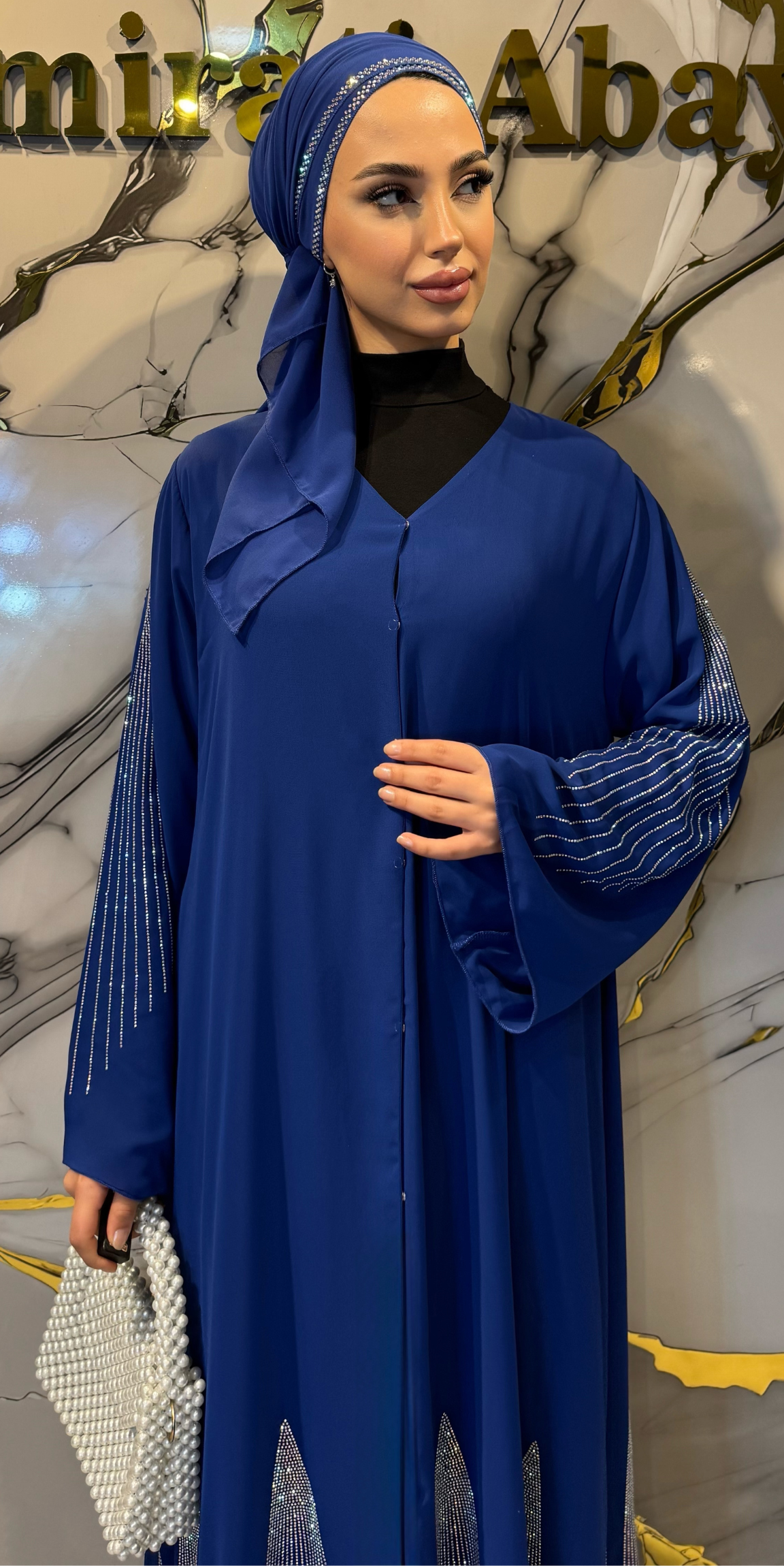 JanJan Embellished Blue Chiffon Abaya | TM55 JSM