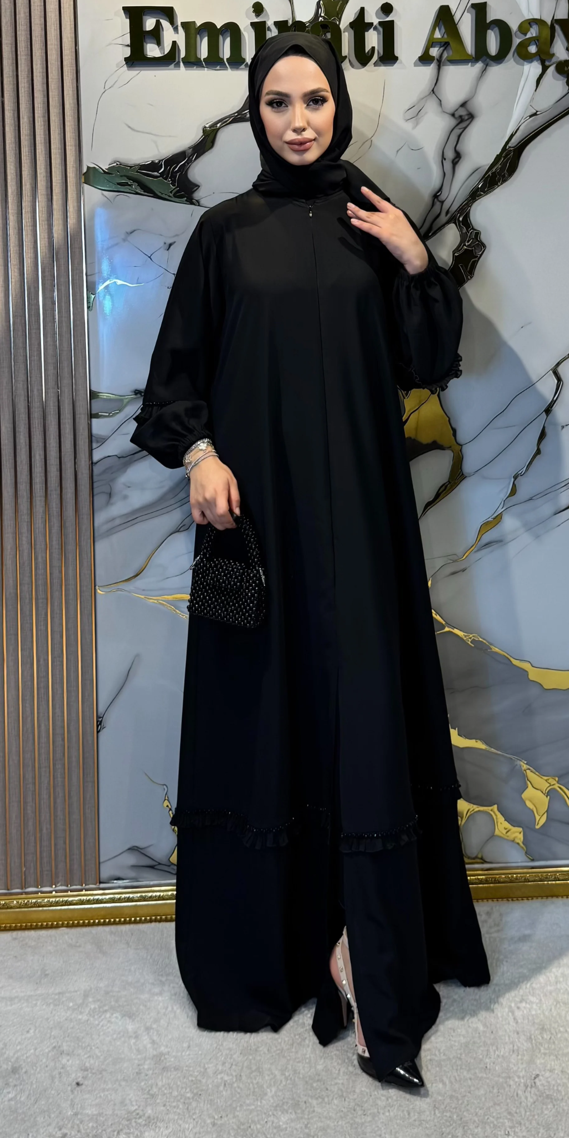 Dubai Medine İpeği Fermuarlı Günlük Abaya | WS81 BSB
