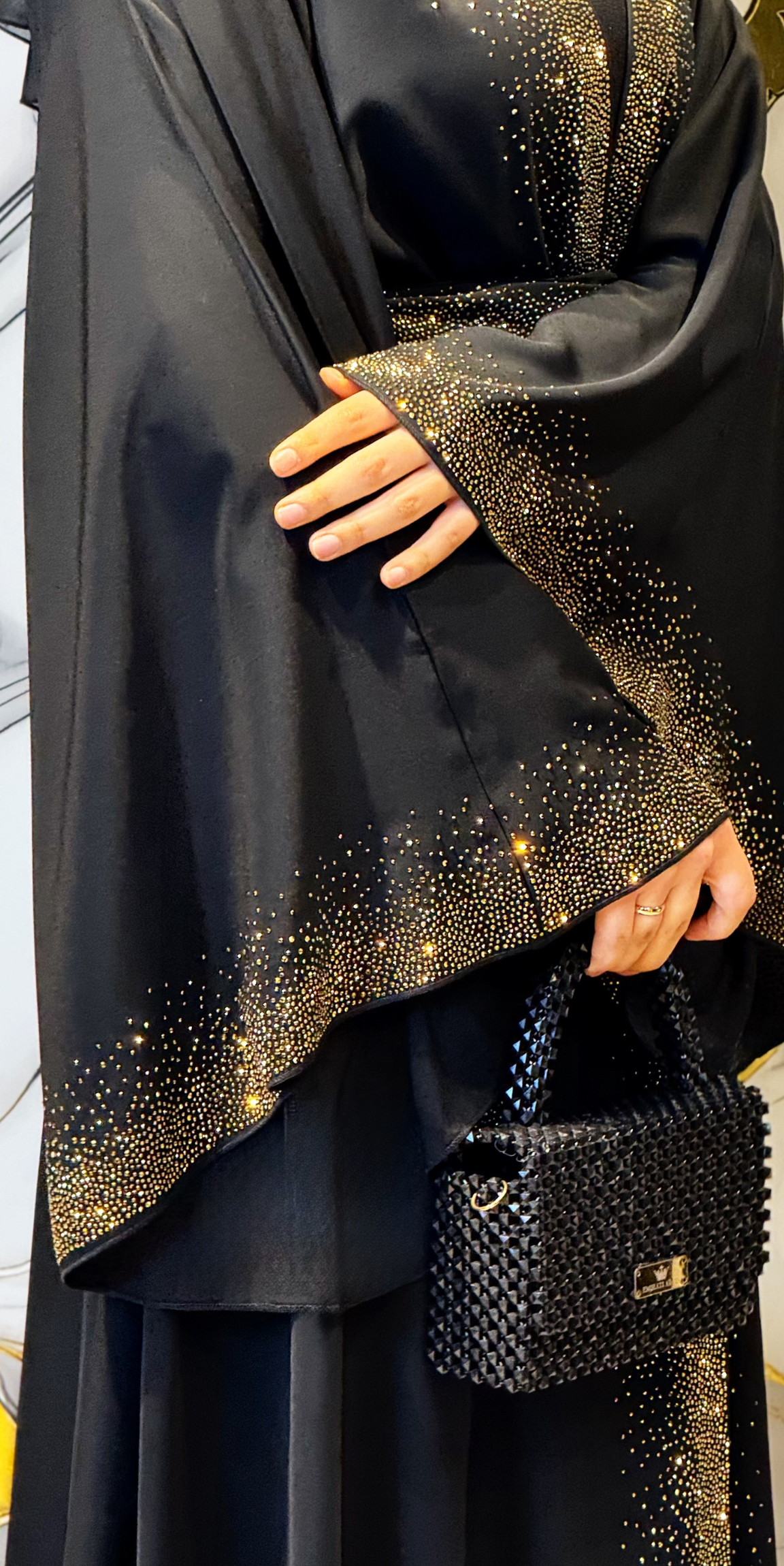 Elegant Black Traditional Outfit with Gold Stone Embellishment - 4-Piece Set (Includes Shawl, Belt and Undershirt) TM48 GSB