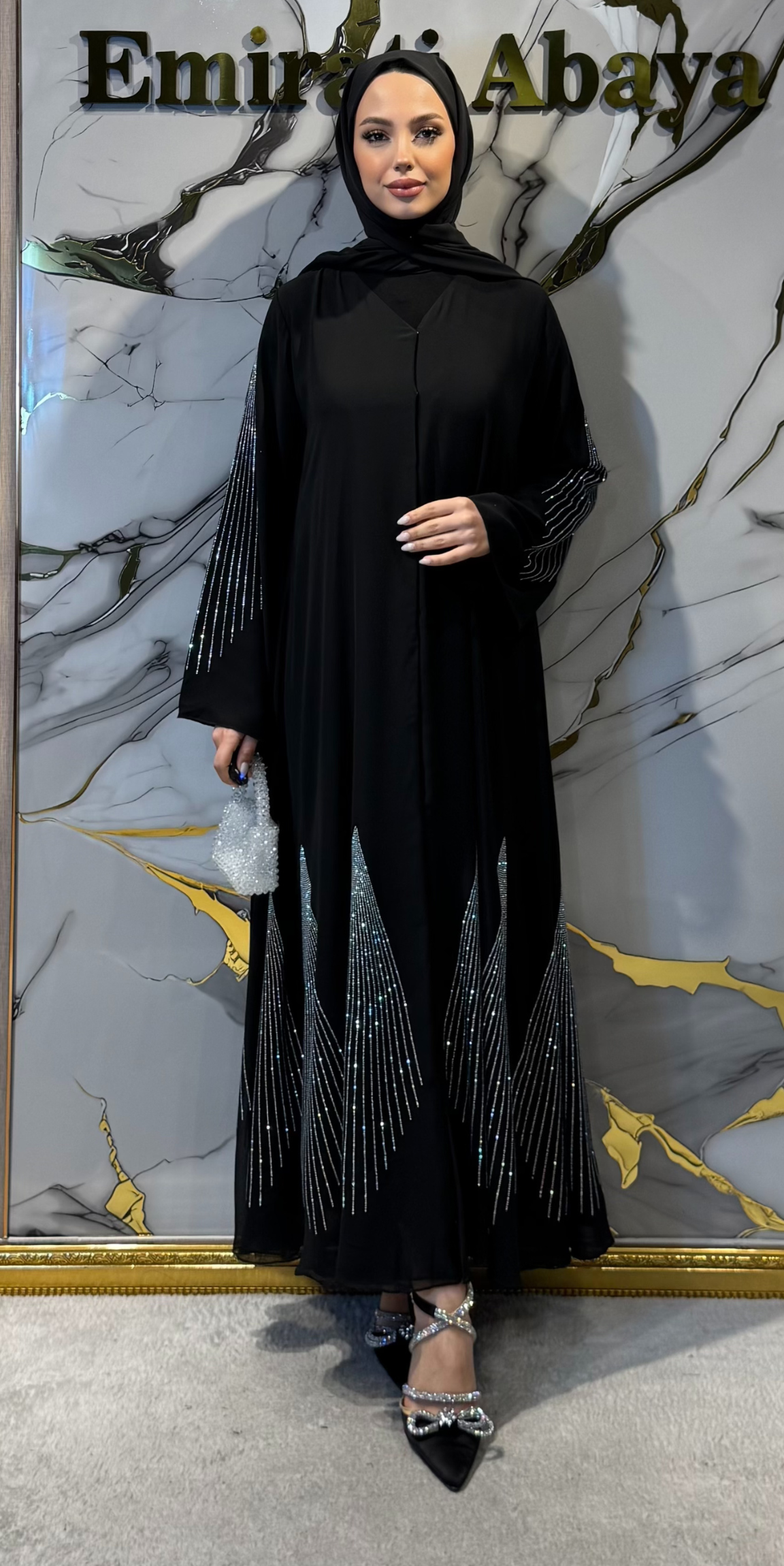 Black Abaya with Swarovski Crystal Skirt TM55 WSSB
